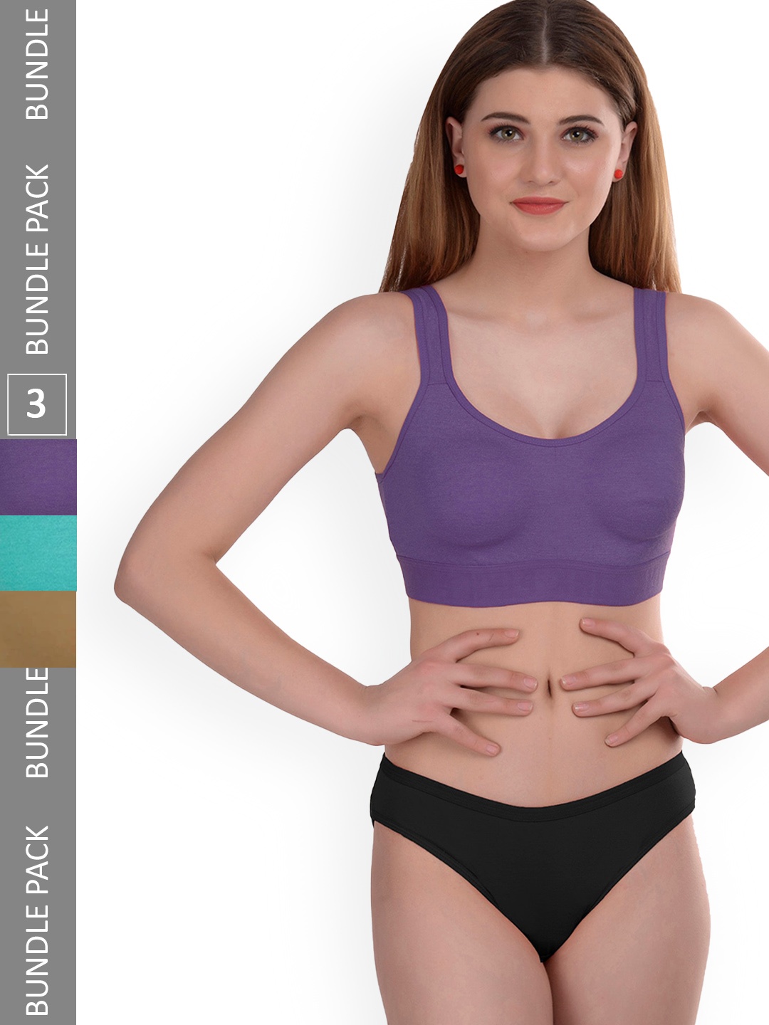 

AROUSY Pack Of 3 Cotton Non-Padded Lingerie Set Gayla Set_Purple,Blue,Brown_30