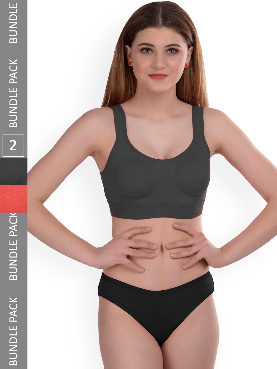 

AROUSY Pack Of 2 Non Padded Cotton Lingerie Set Gayla Set_Grey,Orange_32
