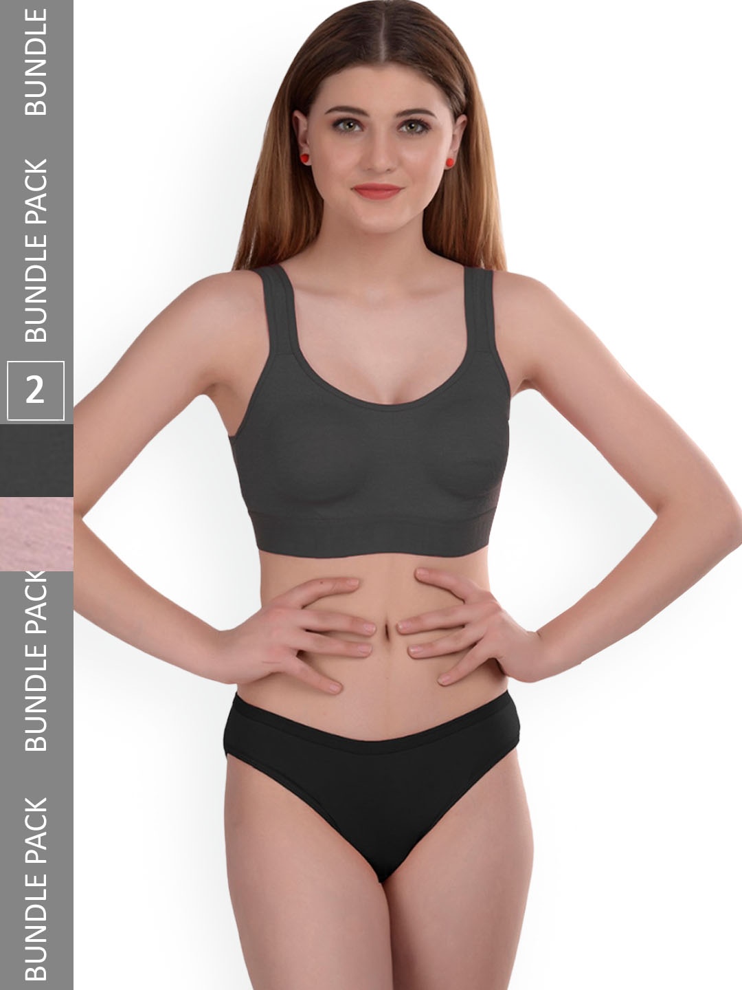 AROUSY Pack Of 2 Cotton Lingerie Set Gayla Set_Grey,Brown_40