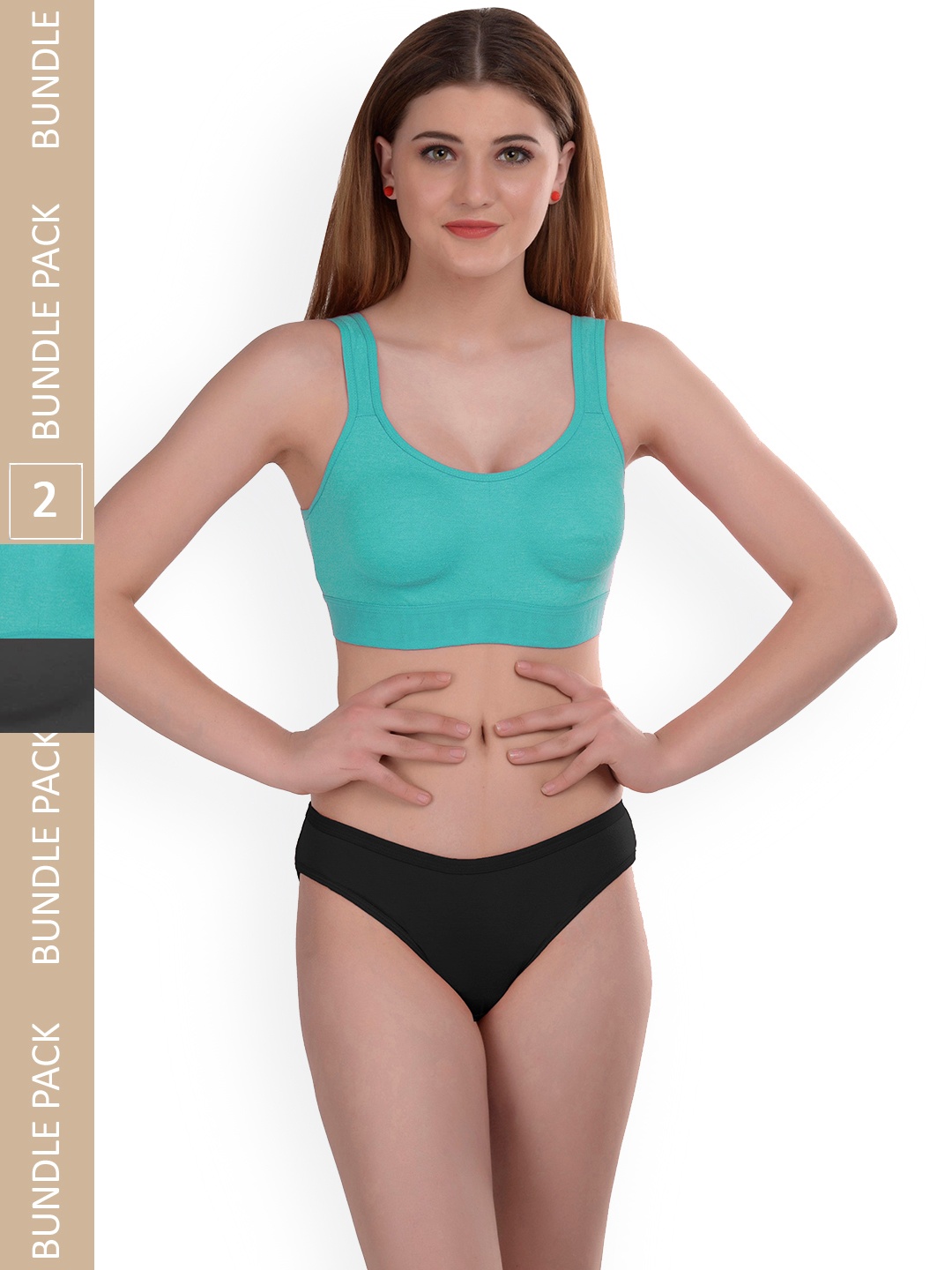 

AROUSY Pack Of 2 Non Padded Cotton Lingerie Set Gayla Set_Grey,Blue_38, Turquoise blue