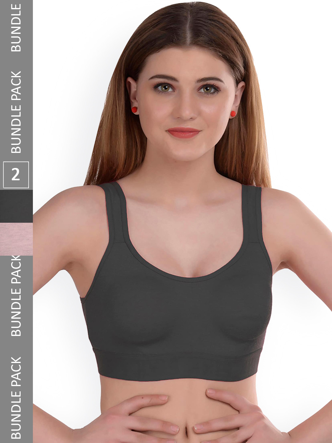 

AROUSY Pack of 2 Non-Wired Non- Padded Cotton Bra & Briefs Gayla Set_Grey,Brown_32