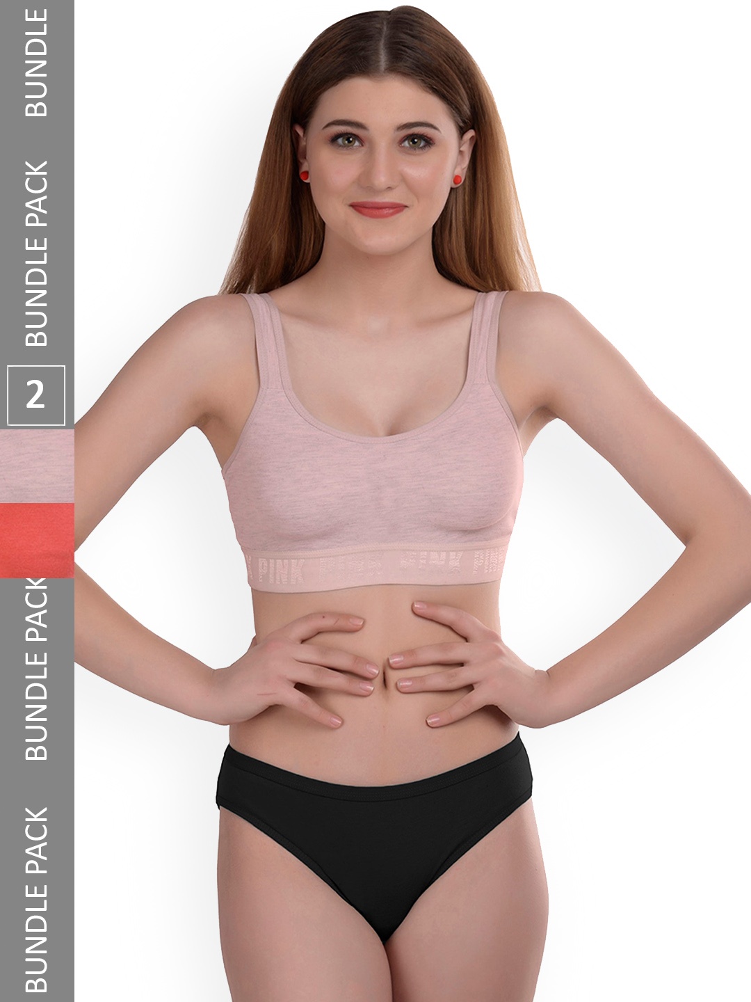 

AROUSY Pack Of 2 Cotton Lingerie Set Gayla Set_Orange,Brown_38, Pink