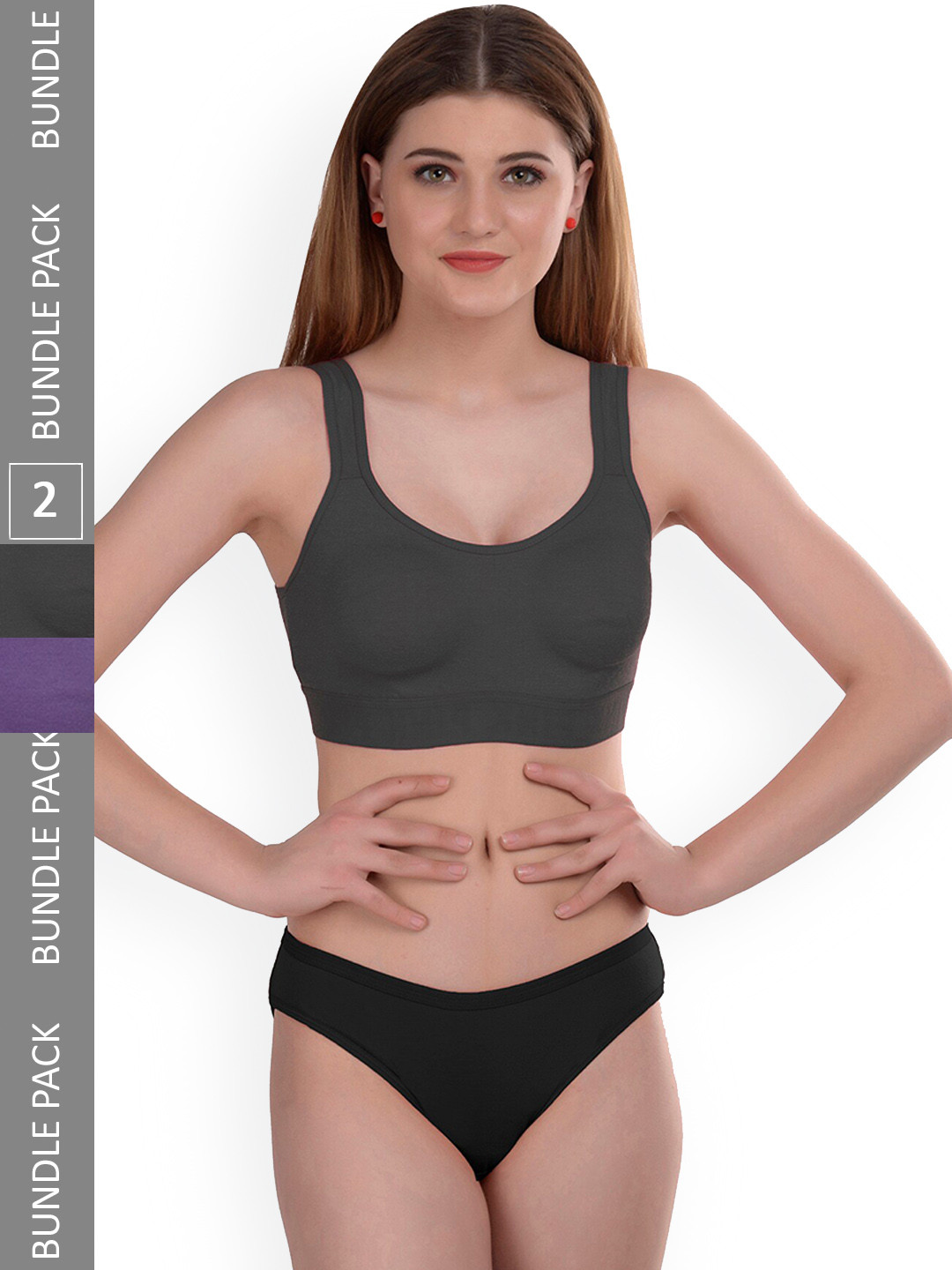 

AROUSY Pack of 2 Non Padded Cotton Lingerie Gayla Set_Purple,Black_36
