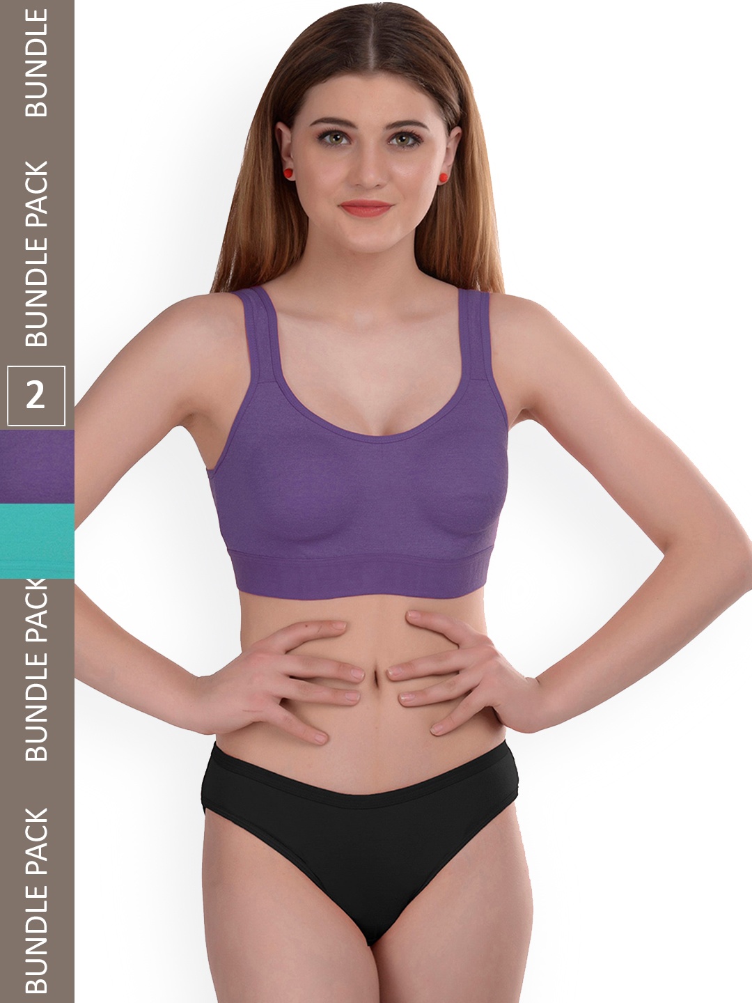 

AROUSY Pack of 2 Non-Wired Cotton Lingerie Set Gayla Set_Purple,Blue_38