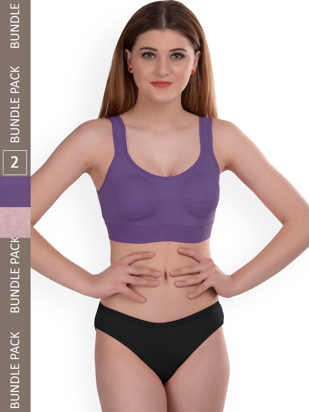 

AROUSY Pack Of 2 Non Padded Cotton Lingerie Set Gayla Set_Purple,Brown_36