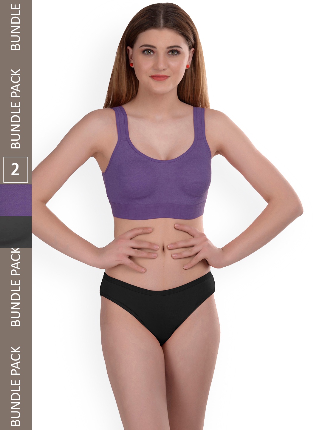 

AROUSY Pack Of 2 Cotton Lingerie Set Gayla Set_Purple,Black_34