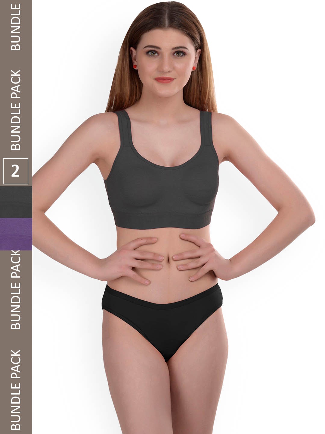 

AROUSY Pack of 2 Non Padded Cotton Lingerie Gayla Set_Purple,Black_30, Grey