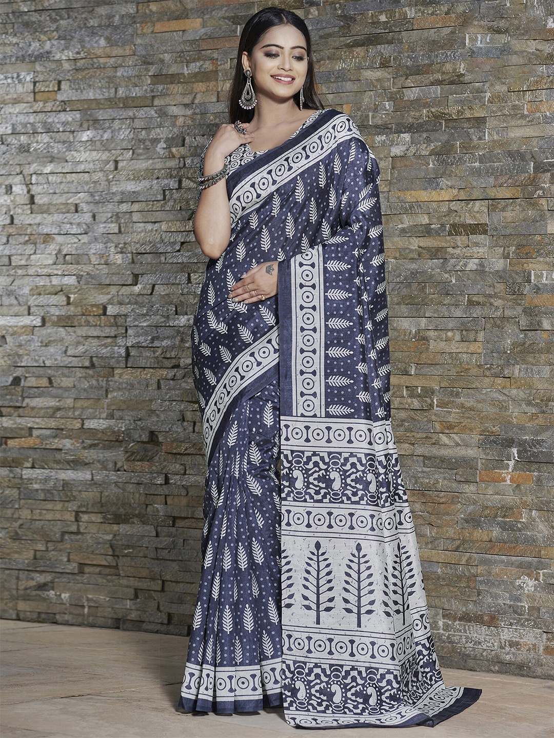 

Saree mall Grey & Blue Bagh Printed Bhagalpuri Sarees