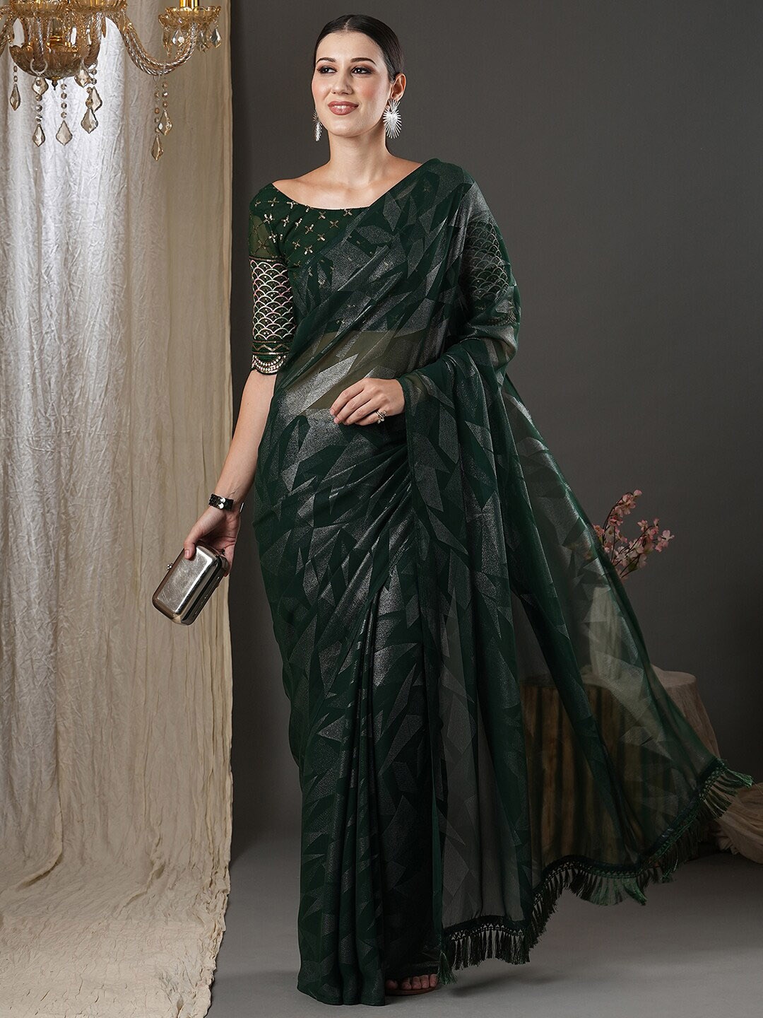 

Saree mall Green Abstract Printed Poly Georgette Saree
