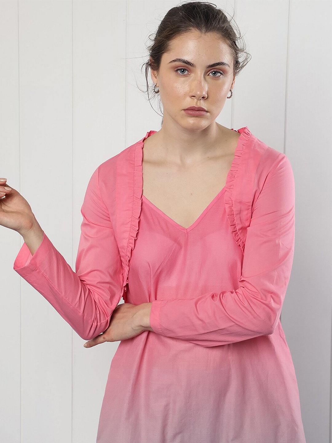 

RAREISM Women Cotton Crop Open Front Shrug, Pink
