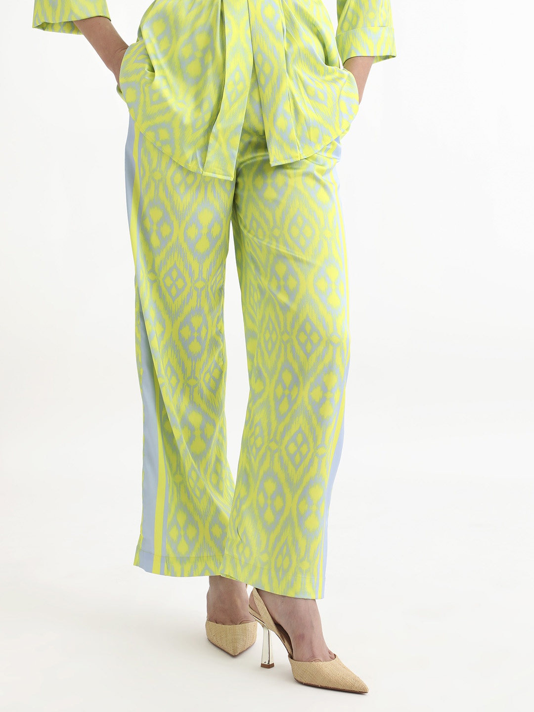 

RAREISM Women Ethnic Motifs Printed Slim Fit High-Rise Parallel Trousers, Yellow