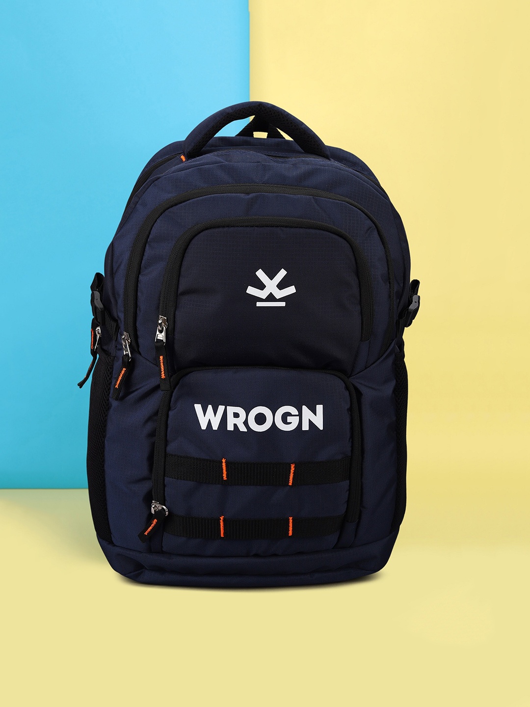 

WROGN Unisex Brand Logo Backpack with Reflective Strip, Navy blue