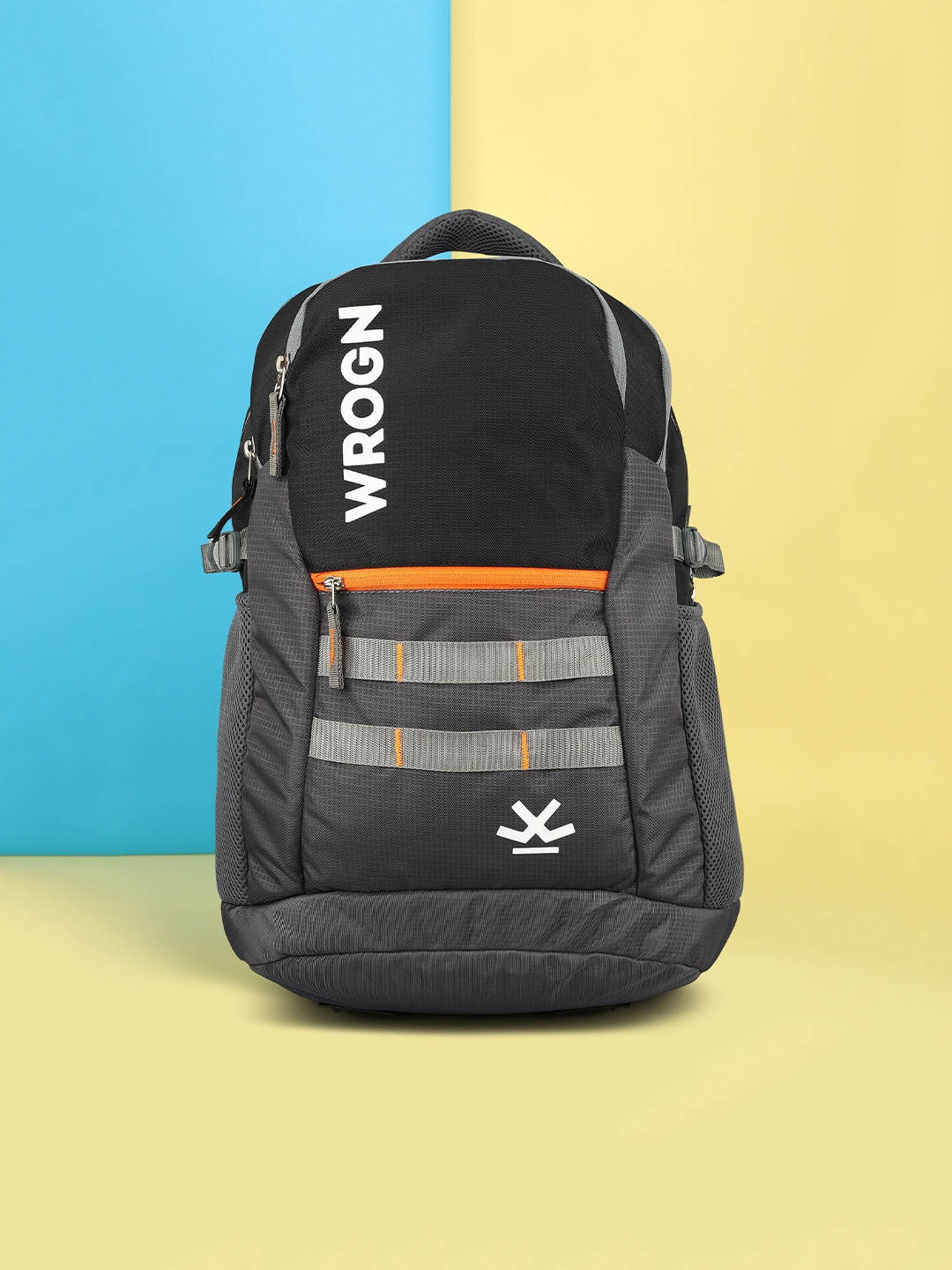 

WROGN Unisex Brand Logo Backpack with Reflective Strip, Grey