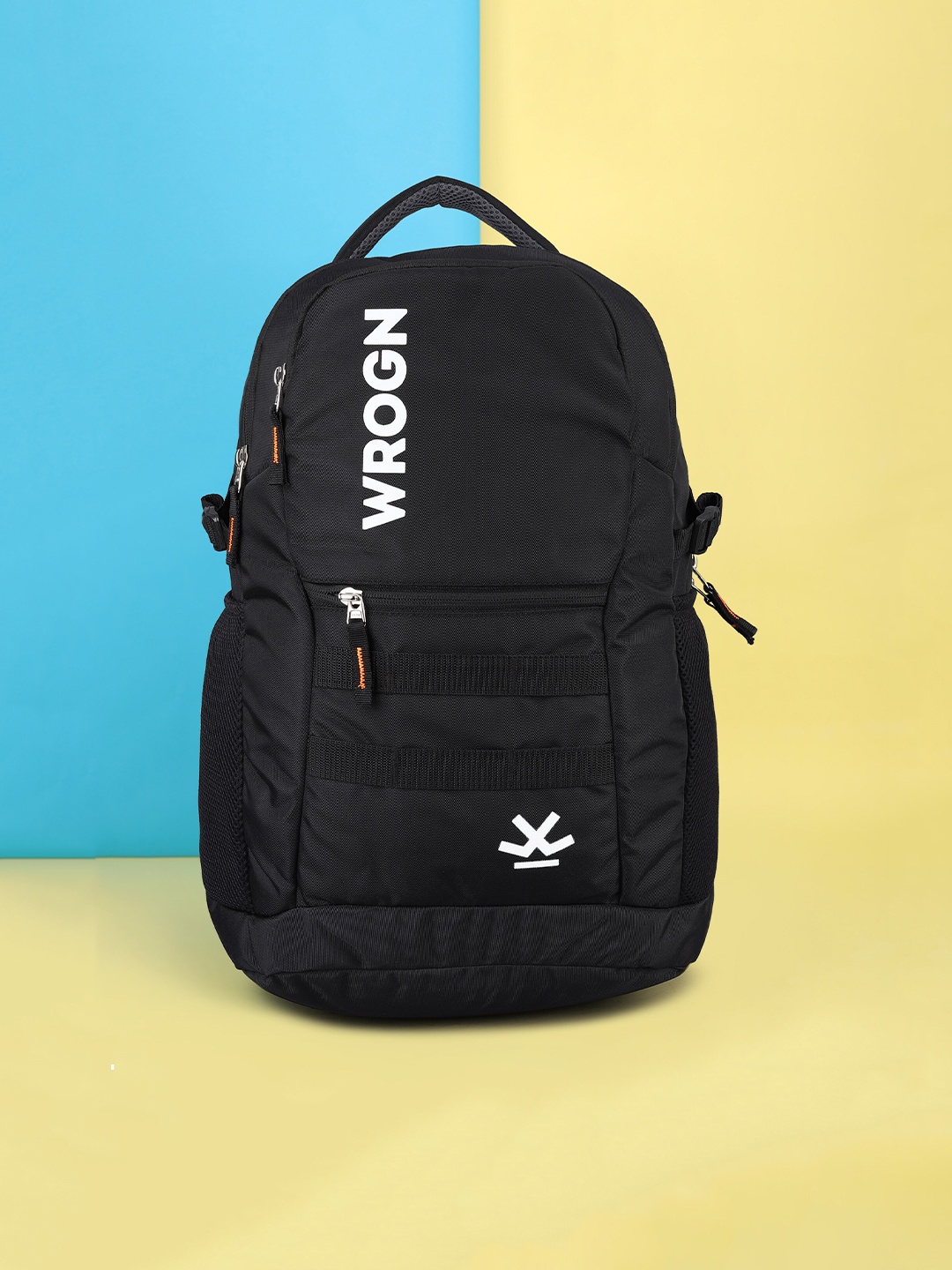 

WROGN Unisex Brand Logo Backpack with Reflective Strip, Black