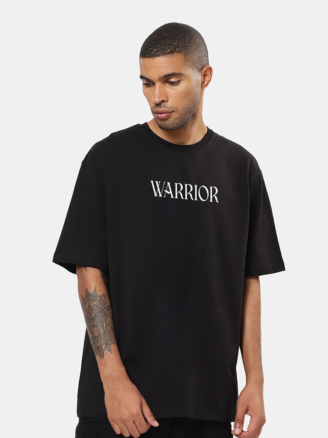 

Mad Over Print Typographical Printed Oversized Cotton T-shirt, Black