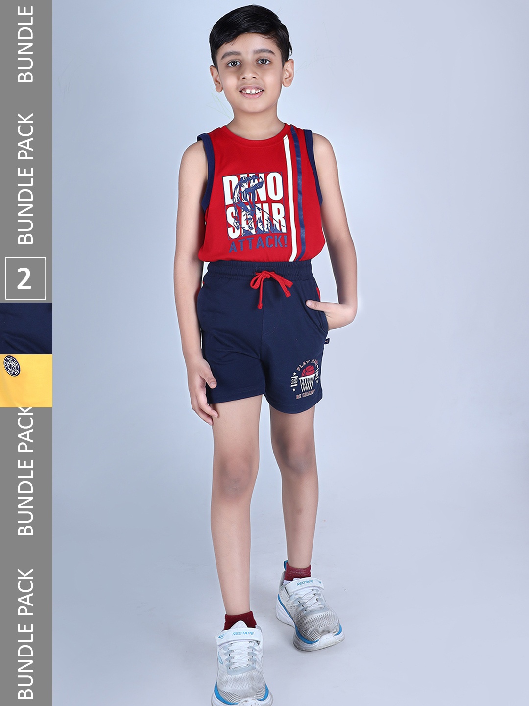 

3PIN Boys Pack Of 2 Alpha Numeric Printed Cotton Regular Shorts, Navy blue