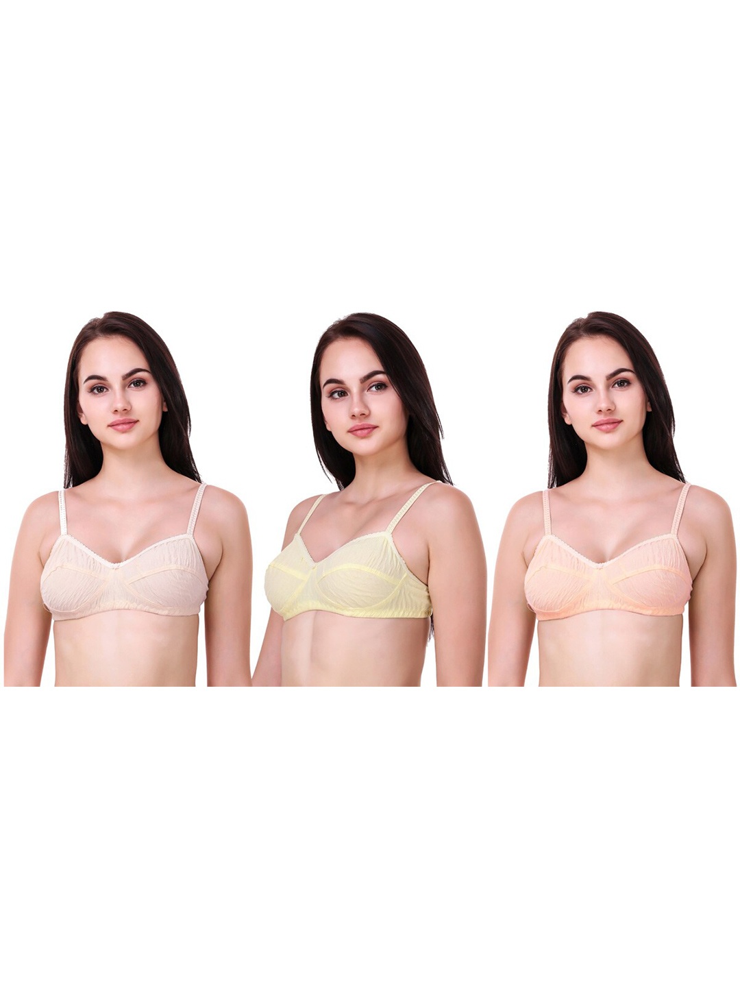 

Piylu Pack Of 3 Everyday Bra Full Coverage Heavily Padded Non Wired All Day Comfort, Pink