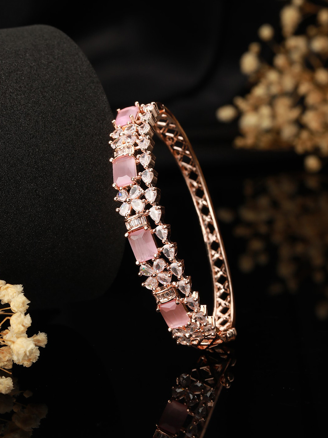 

Jazz and Sizzle Rose Gold-Plated Brass American Diamond Bangle-Style Bracelet