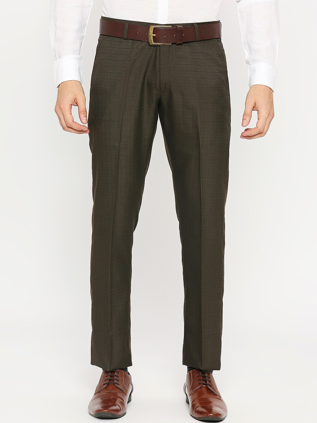 

Solemio Men Mid-Rise Plain Formal Trousers, Brown