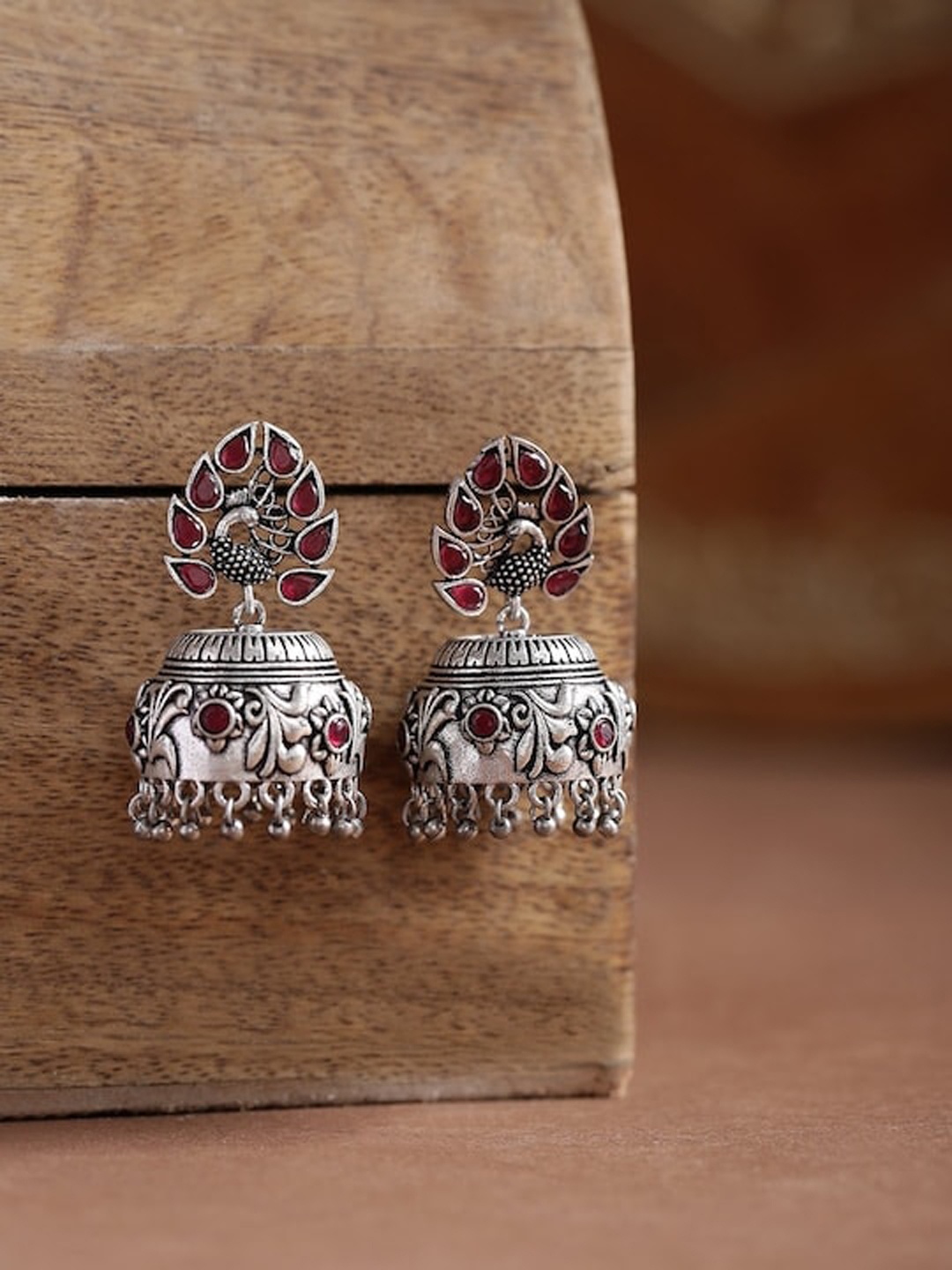 

Infuzze Brass-Plated Oxidised Contemporary Jhumkas, Silver
