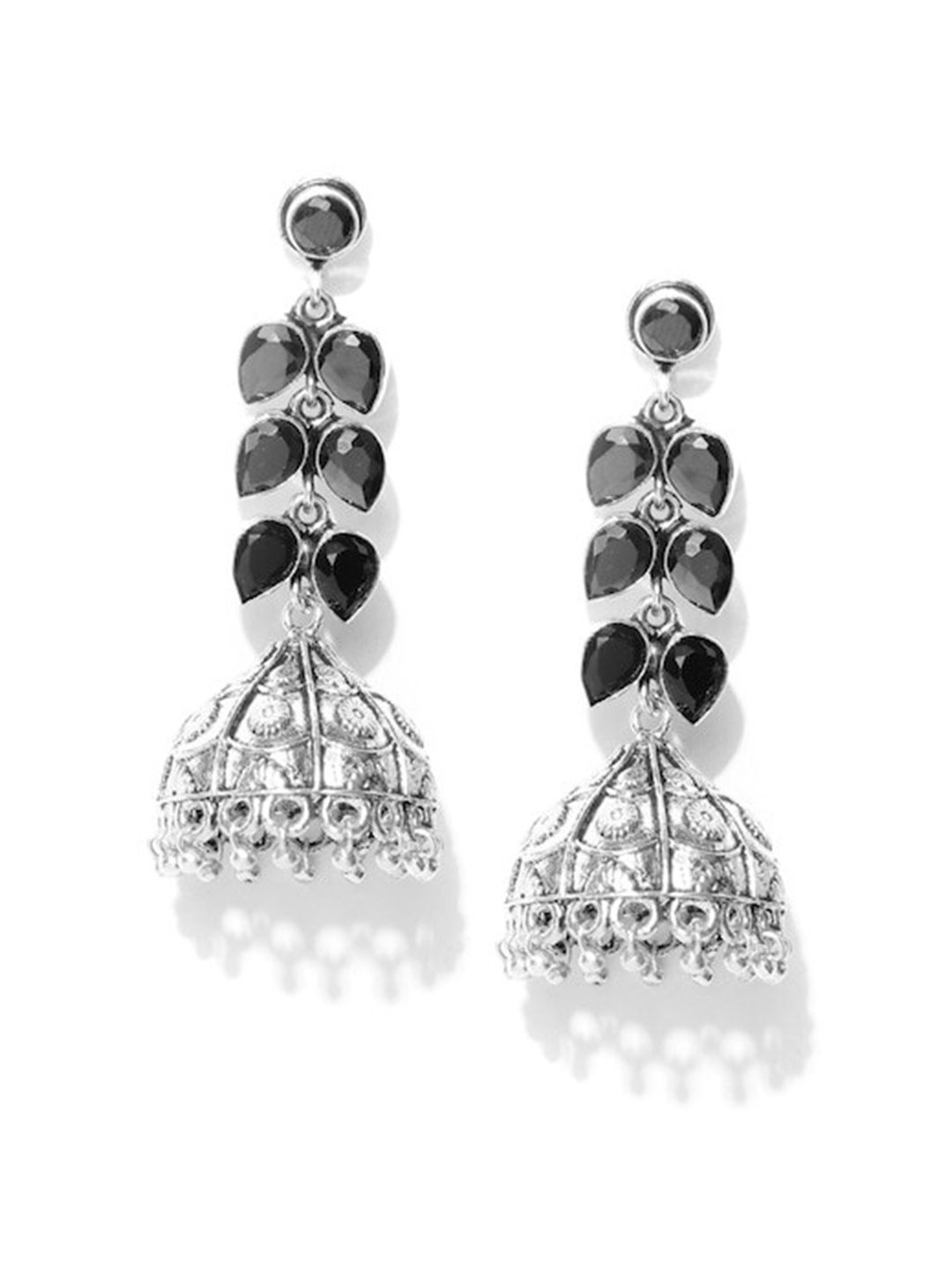 

Infuzze Silver-Plated Contemporary Jhumkas Earrings