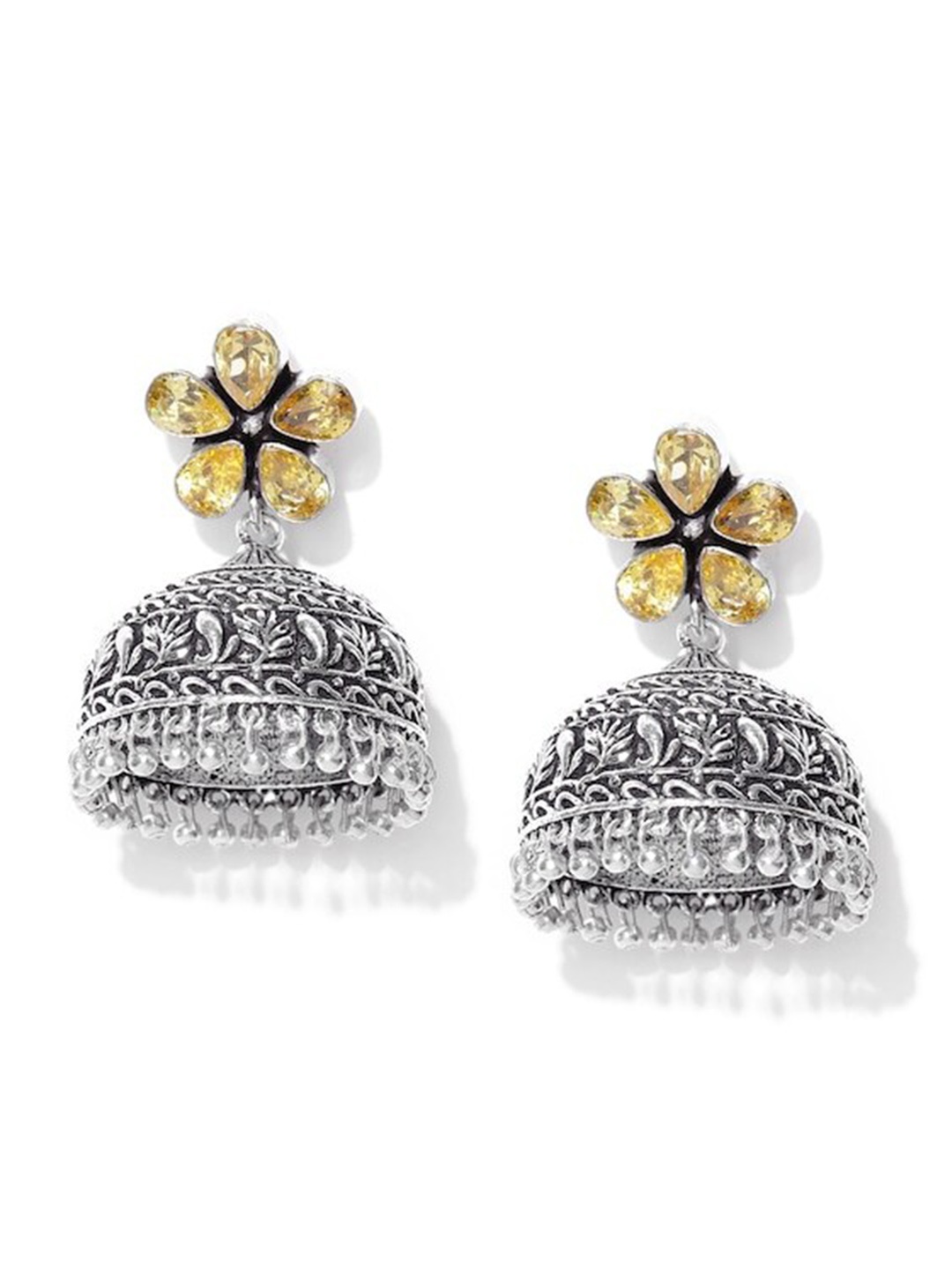 

Infuzze Brass-Plated Oxidised Contemporary Jhumkas, Silver