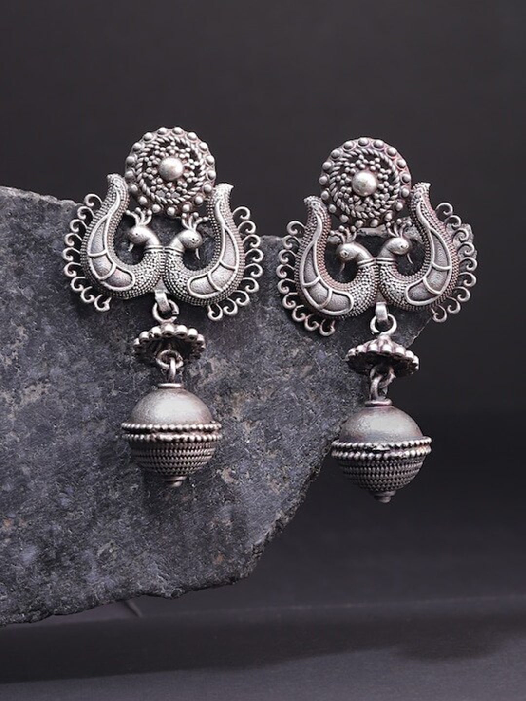 

Infuzze Brass-Plated Oxidised Contemporary Drop Earrings, Silver