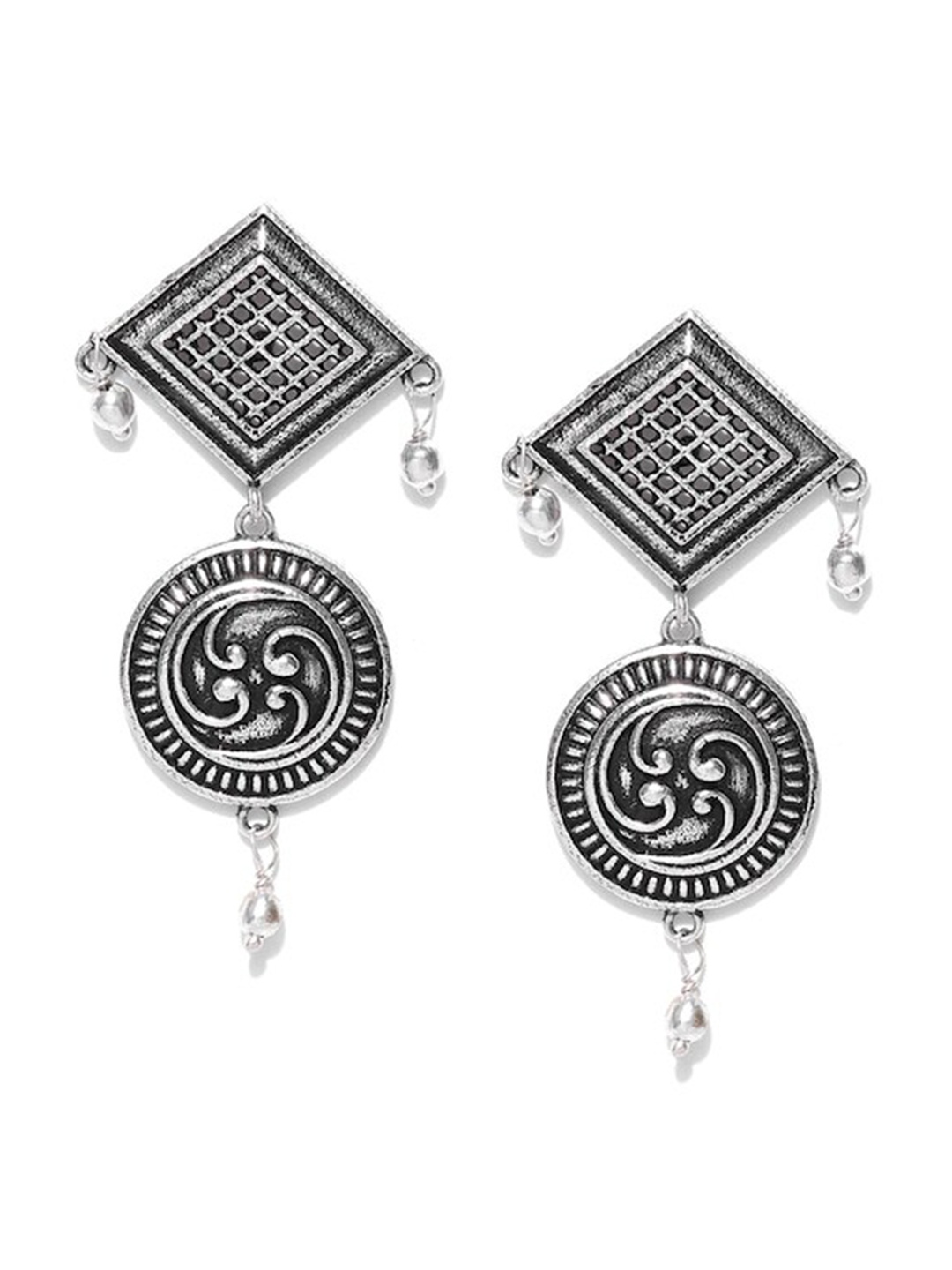 

Infuzze Brass-Plated Oxidised Contemporary Drop Earrings, Silver