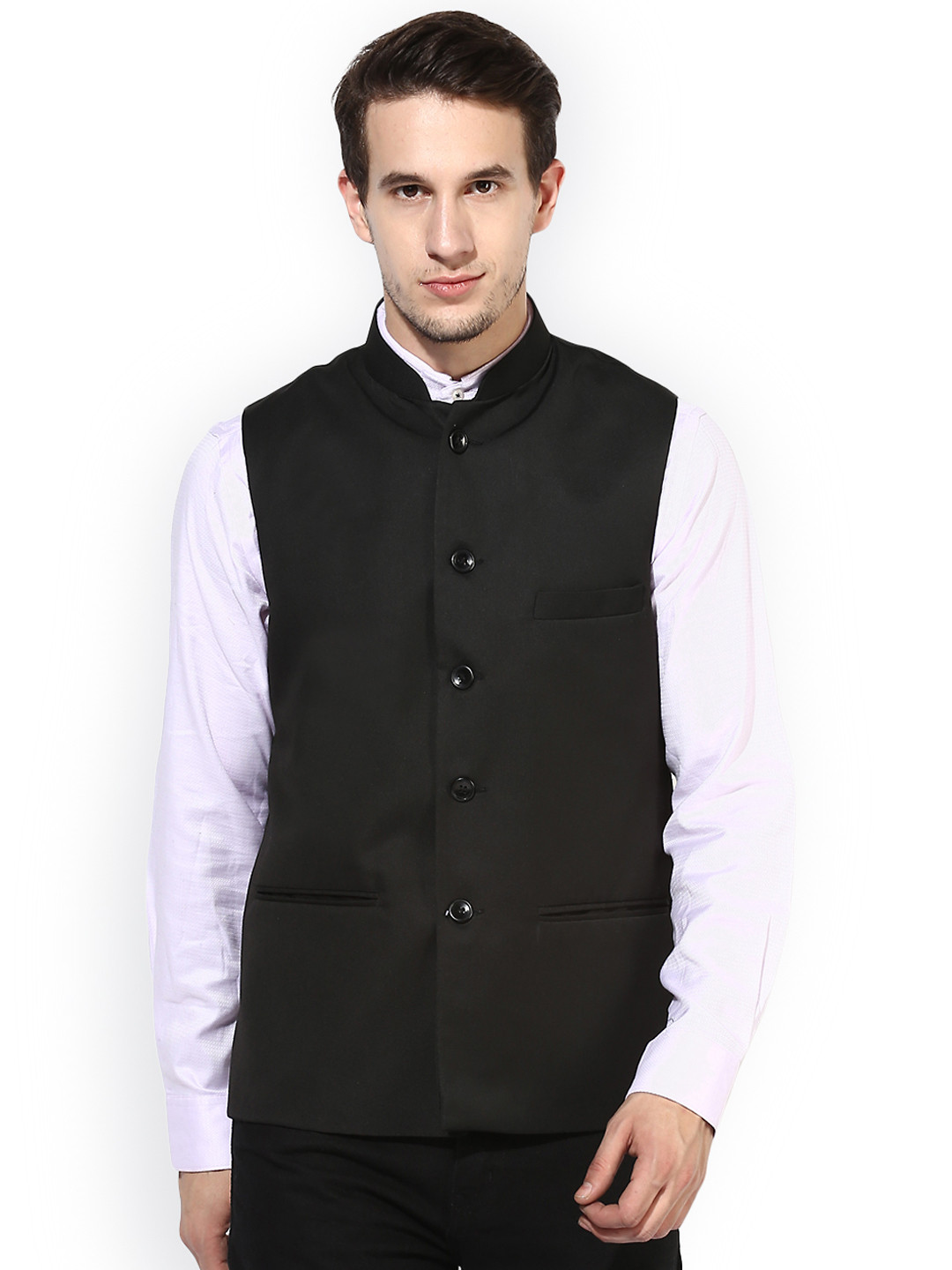 

Hangup Men Black Solid Nehru Jacket