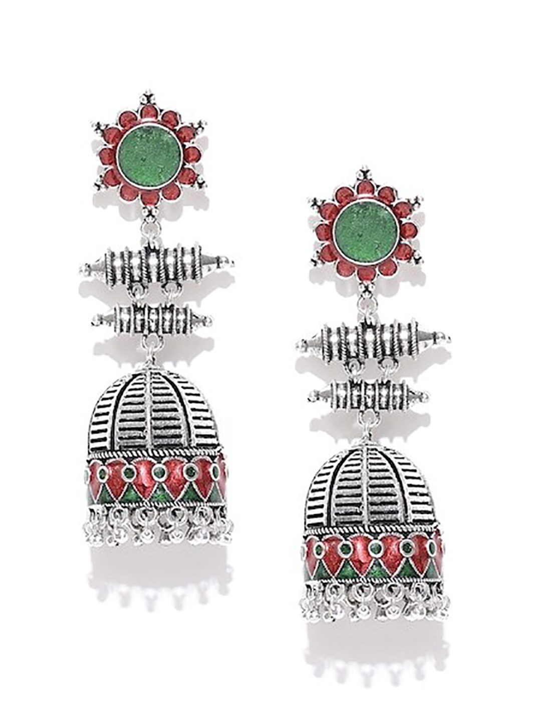 

Infuzze Silver-Plated Contemporary Jhumkas Earrings