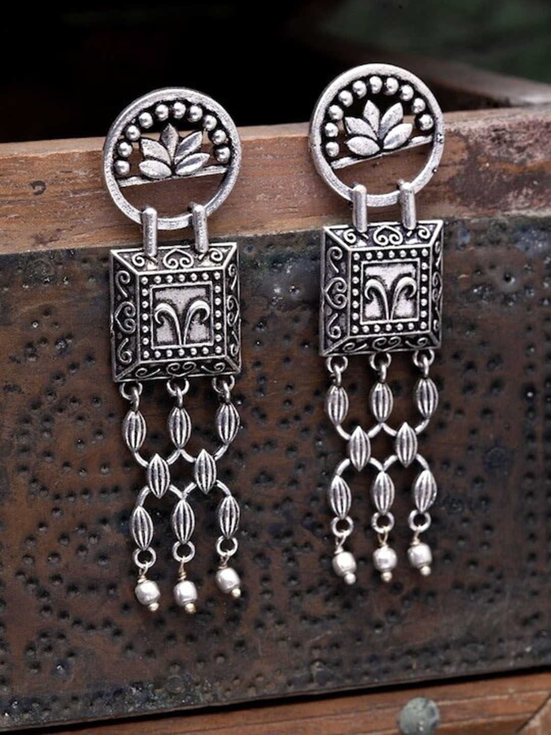 

Infuzze Brass-Plated Contemporary Drop Earrings, Silver