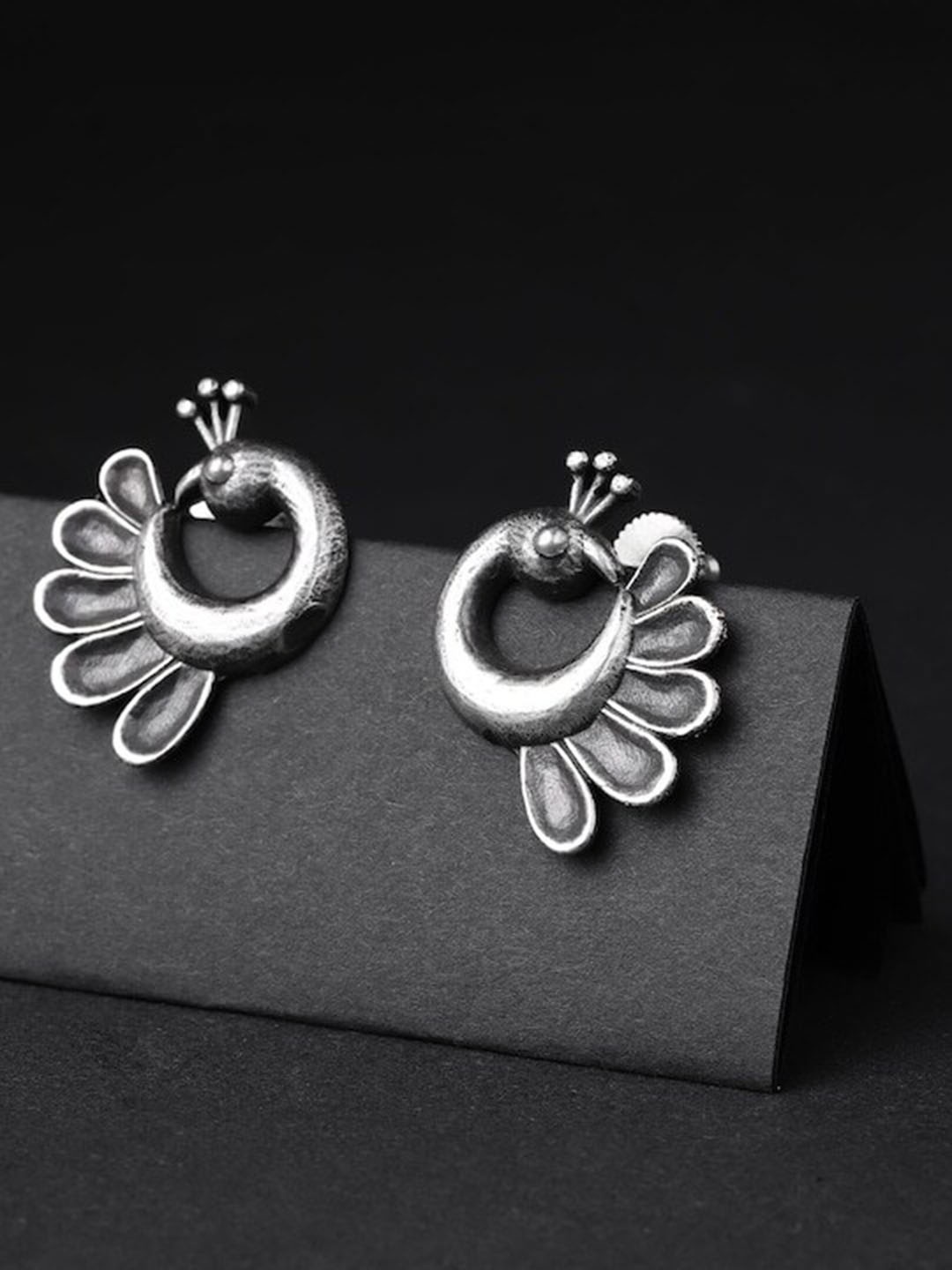 

Infuzze Brass-Plated Oxidised Contemporary Studs Earrings, Silver