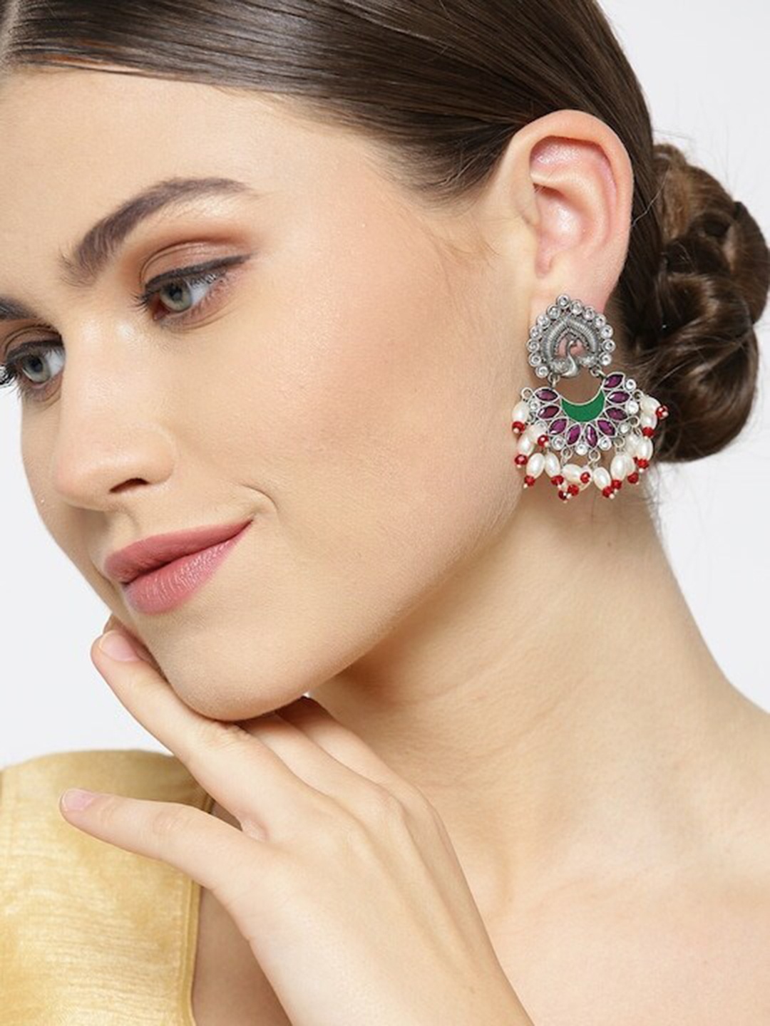 

Infuzze Brass-Plated Contemporary Drop Earrings, Silver