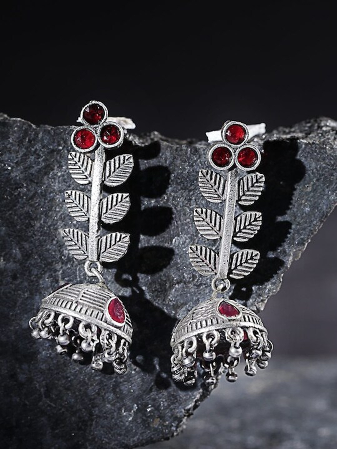 

Infuzze Silver-Plated Contemporary Jhumkas Earrings