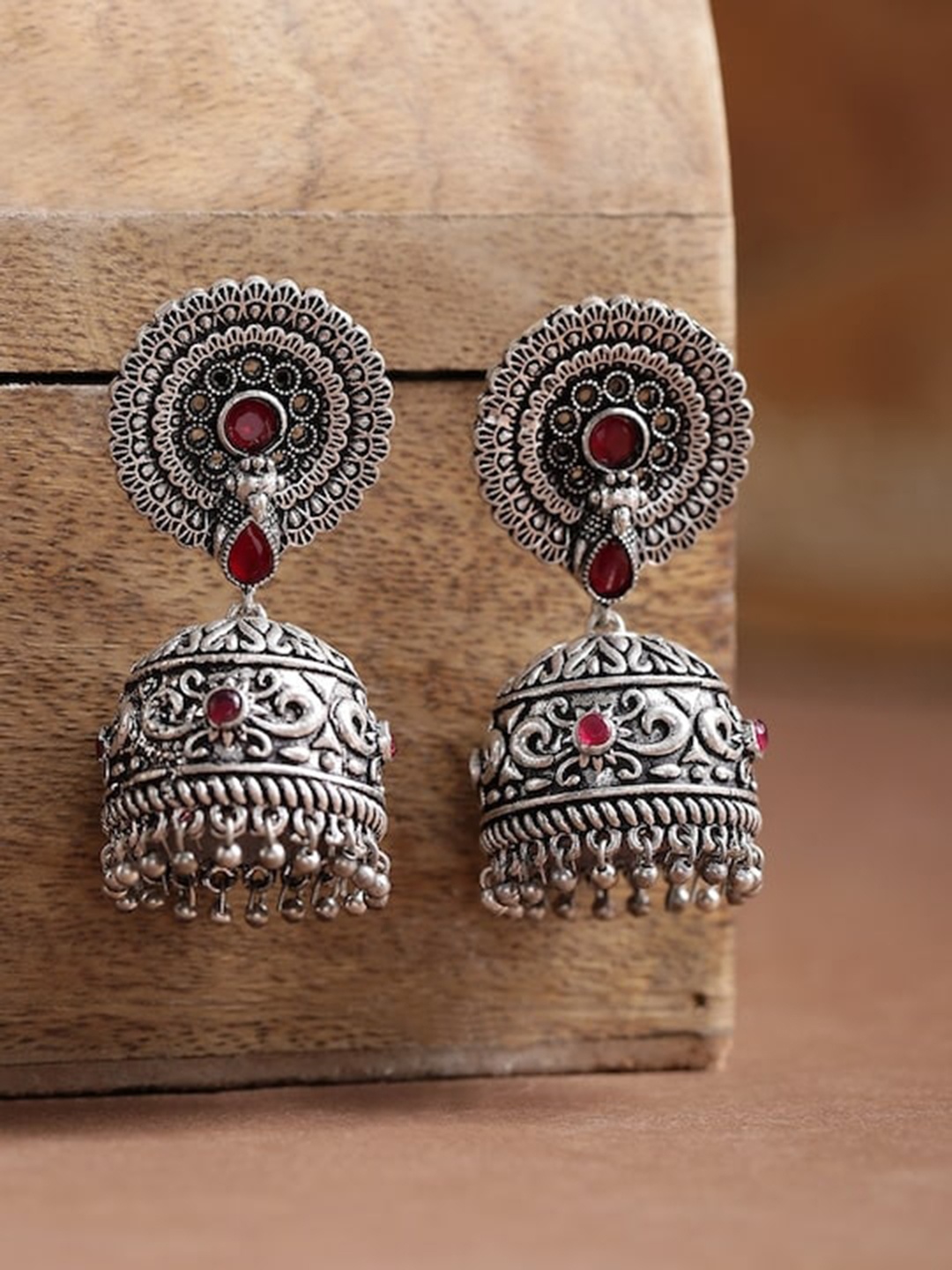 

Infuzze Silver-Plated Contemporary Jhumkas Earrings
