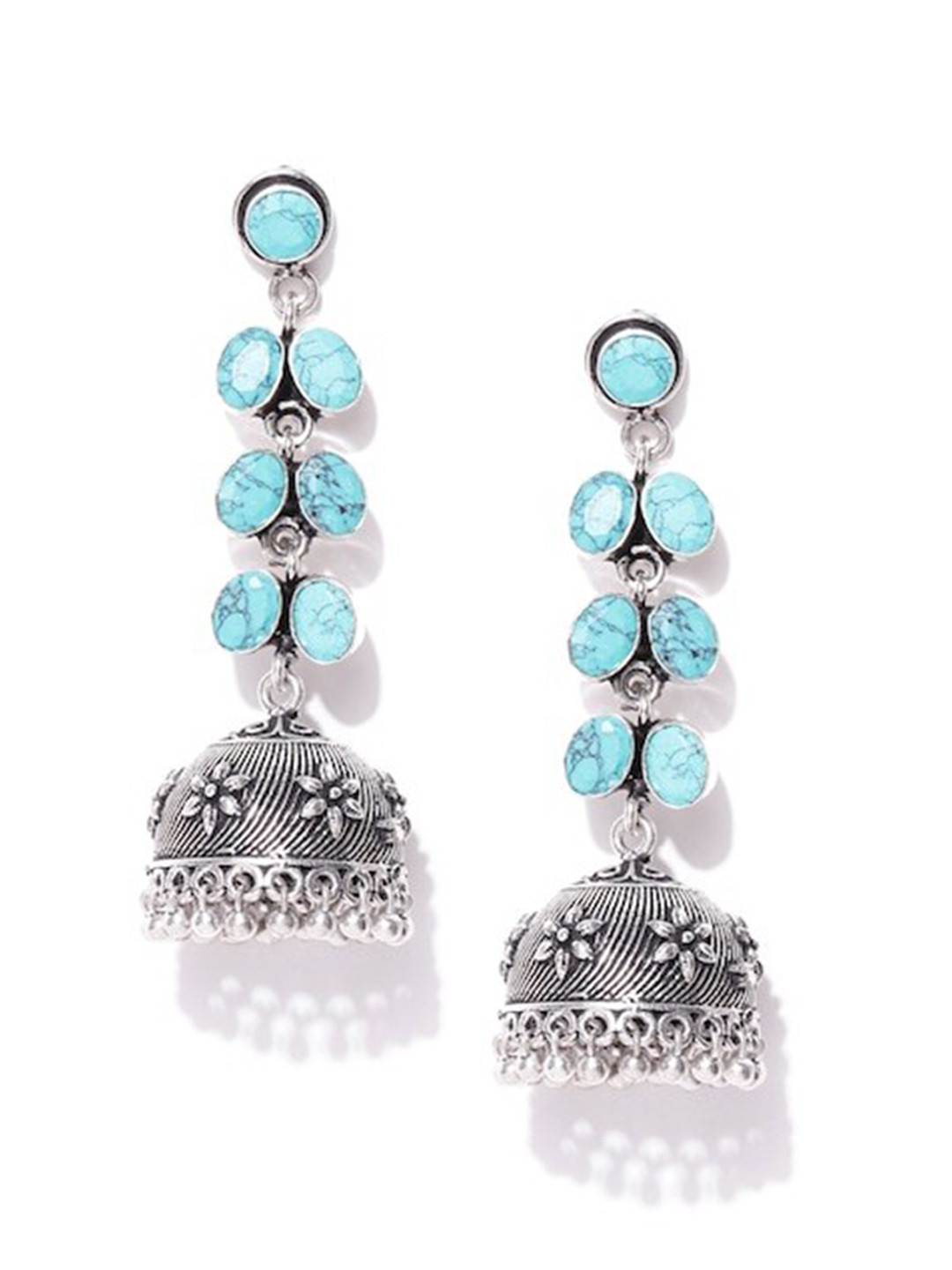 

Infuzze Silver-Plated Contemporary Jhumkas Earrings