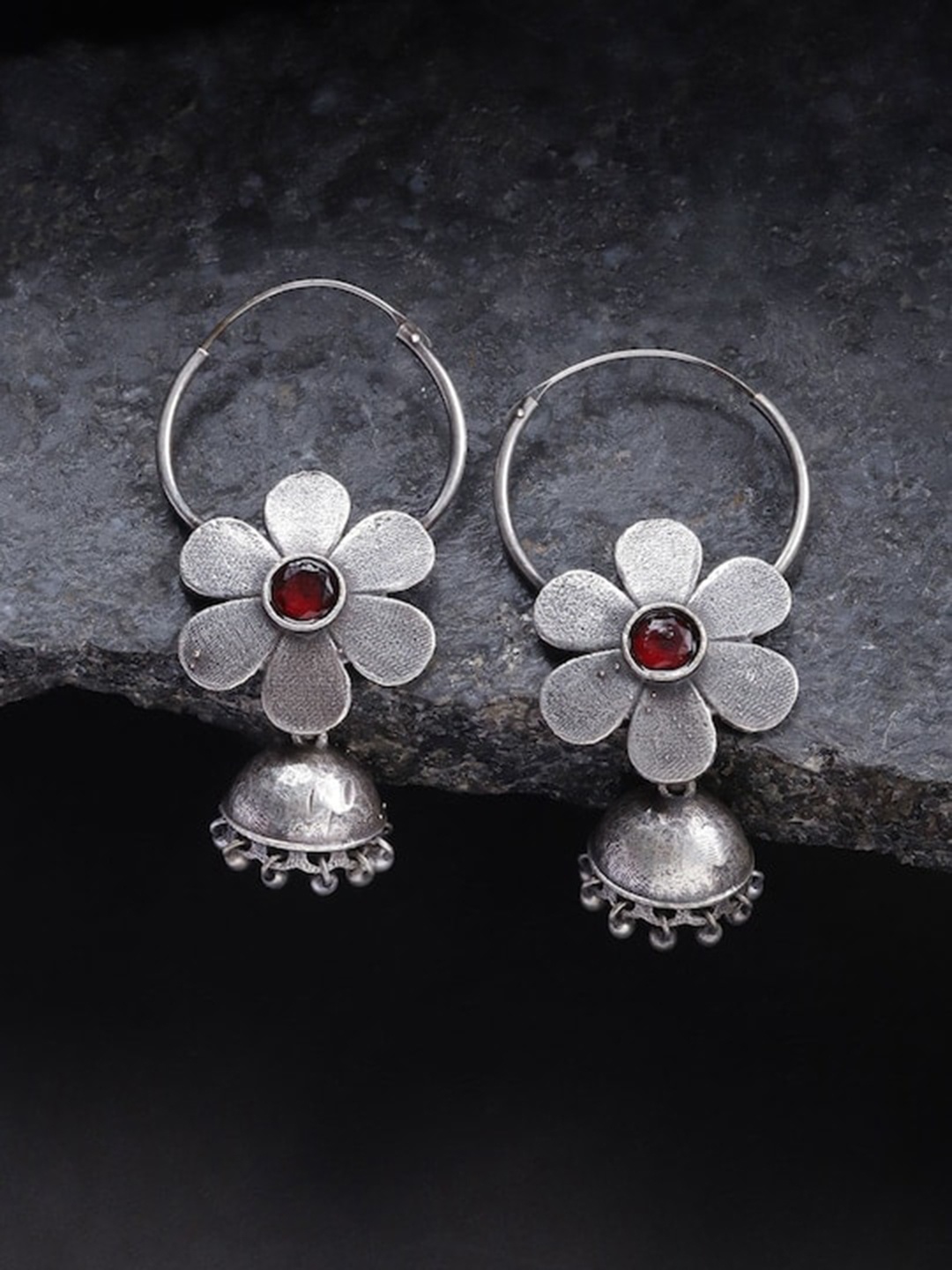 

Infuzze Brass-Plated Oxidised Floral Drop Earrings, Silver