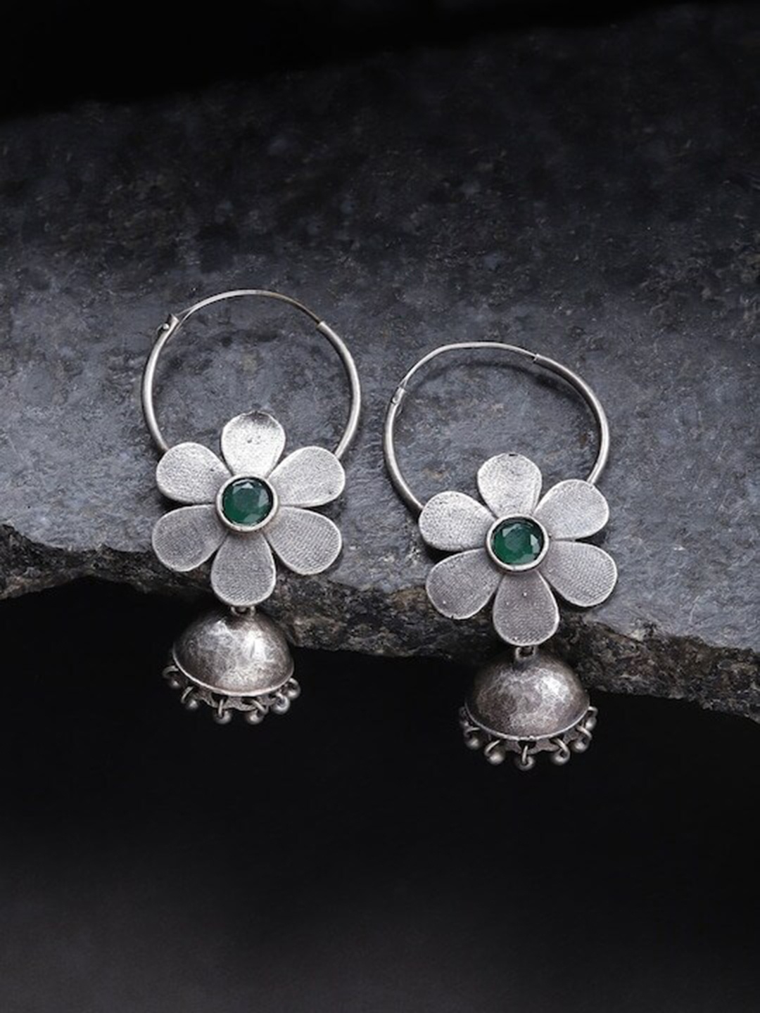 

Infuzze Brass-Plated Oxidised Floral Drop Earrings, Silver