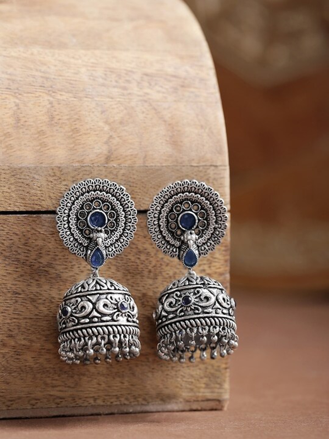 

Infuzze Brass-Plated Oxidised Contemporary Jhumkas, Silver