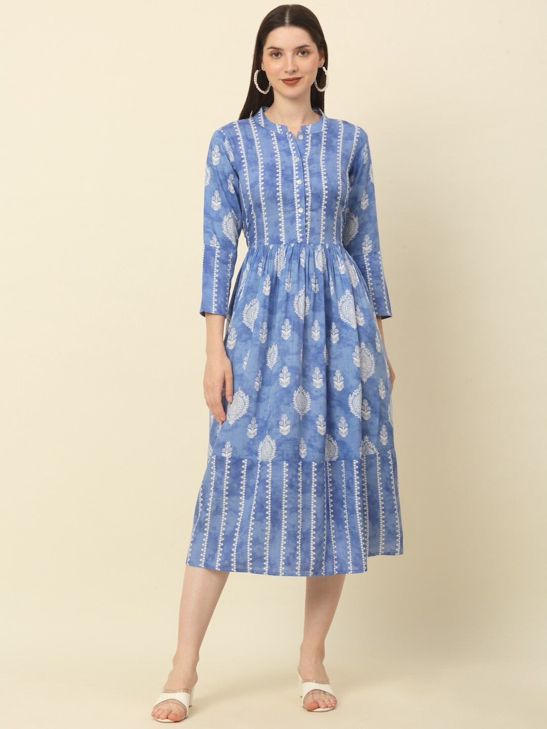 

Anouk Blue Ethnic Printed Fit & Flare Ethnic Dress