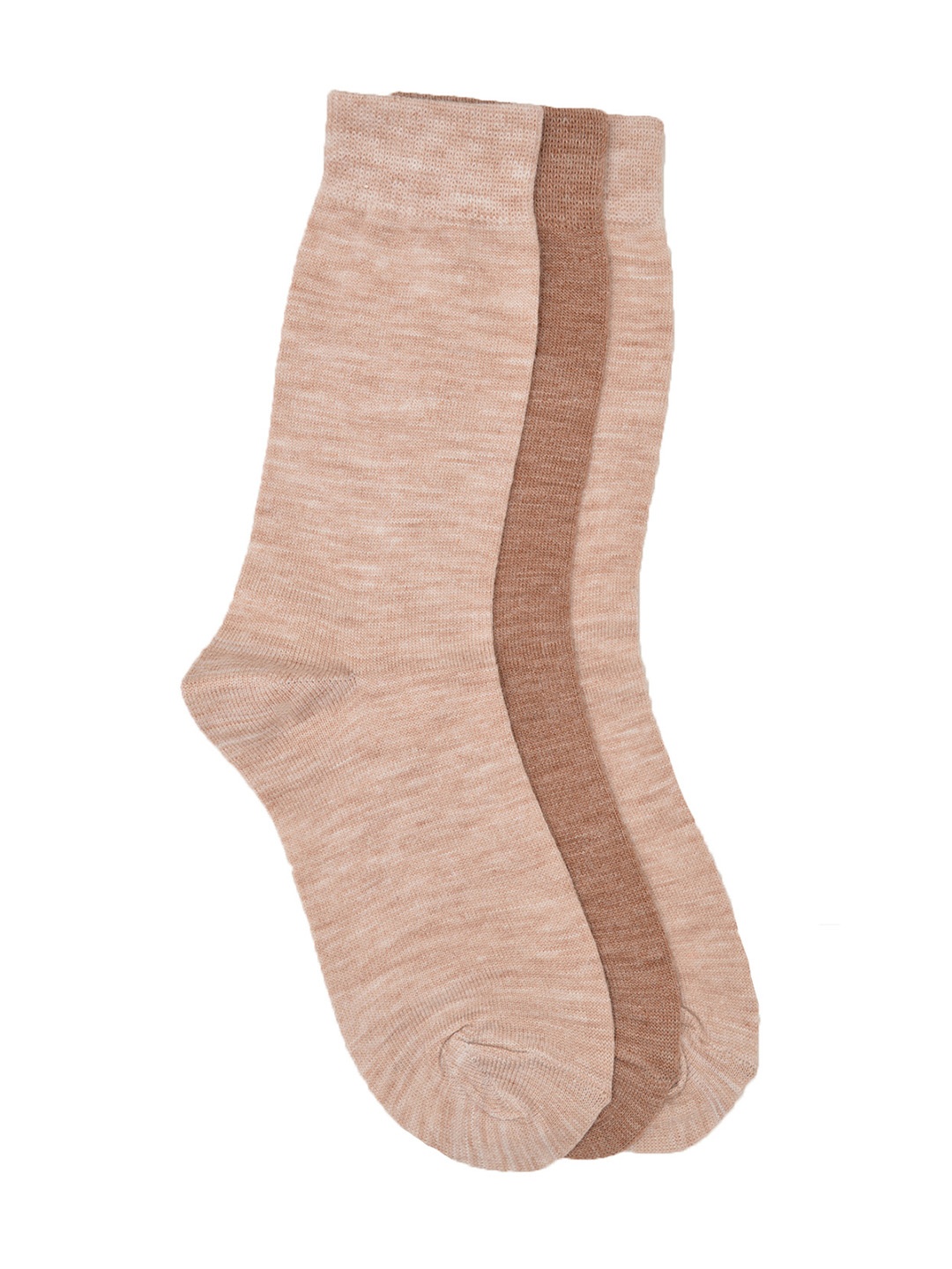 

MARC Women Beige & Brown Set of 3 Solid Above Ankle-Length Socks