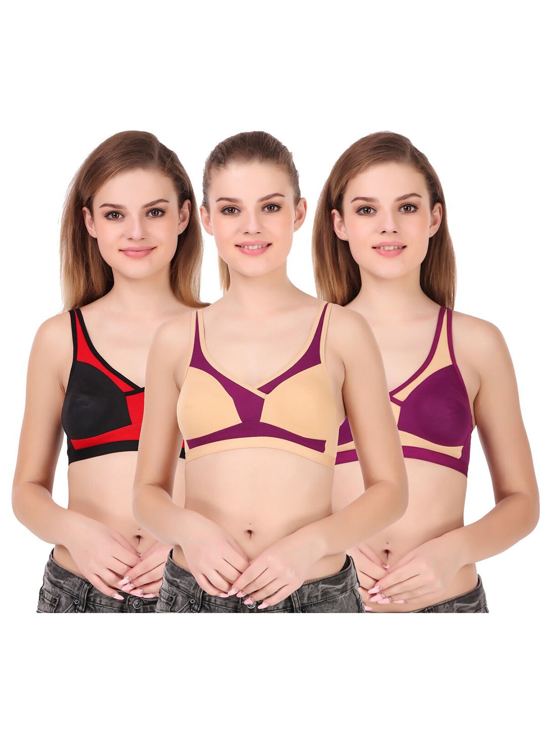 

Piylu Pack Of 3 Colourblocked Non Padded Cut Cotton Bra Medium Coverage AlaudinBlous-CB3, Cream