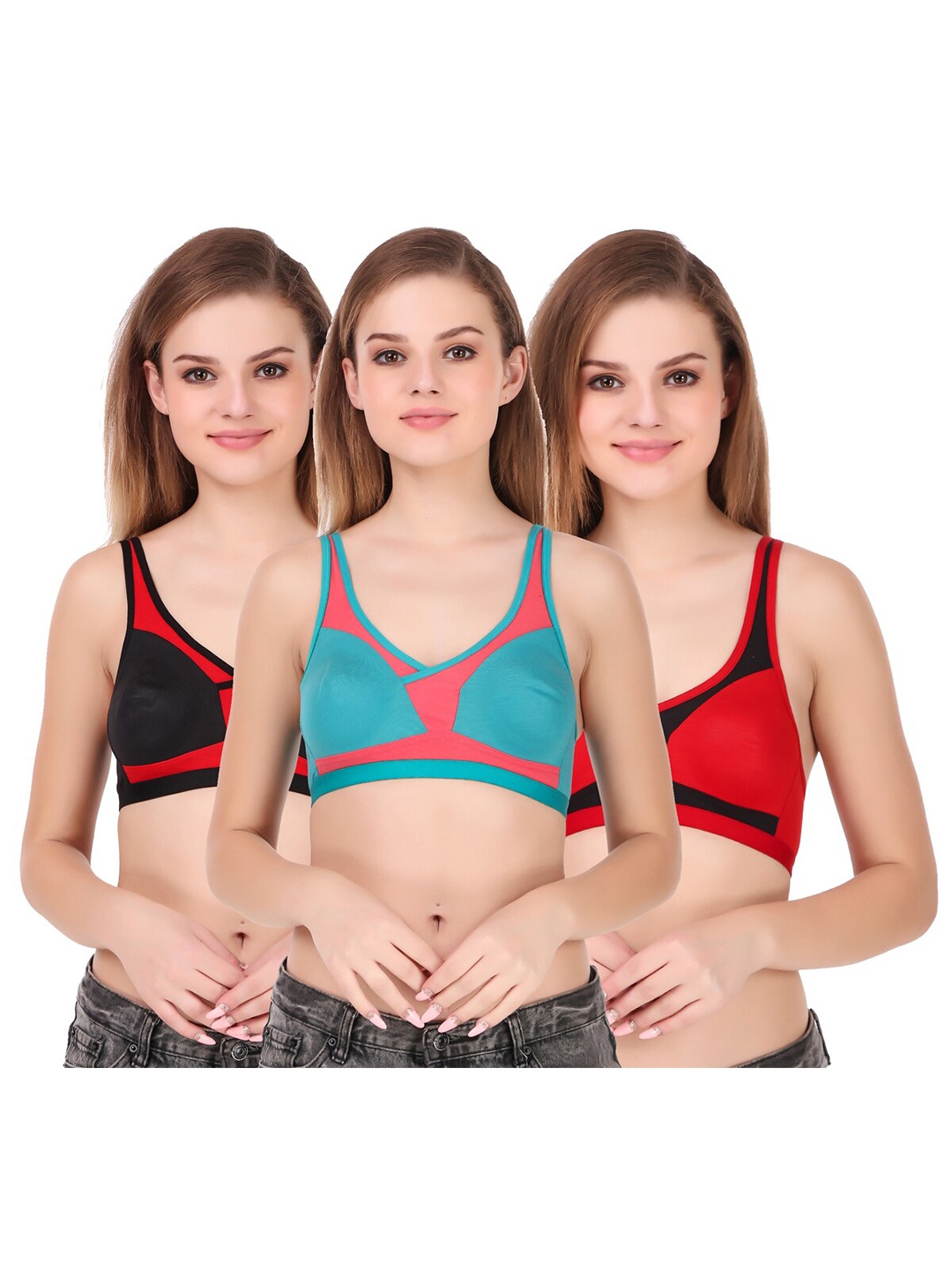 

Piylu Pack of 3 Full Coverage Non Padded All Day Comfort Cotton Bra, Red