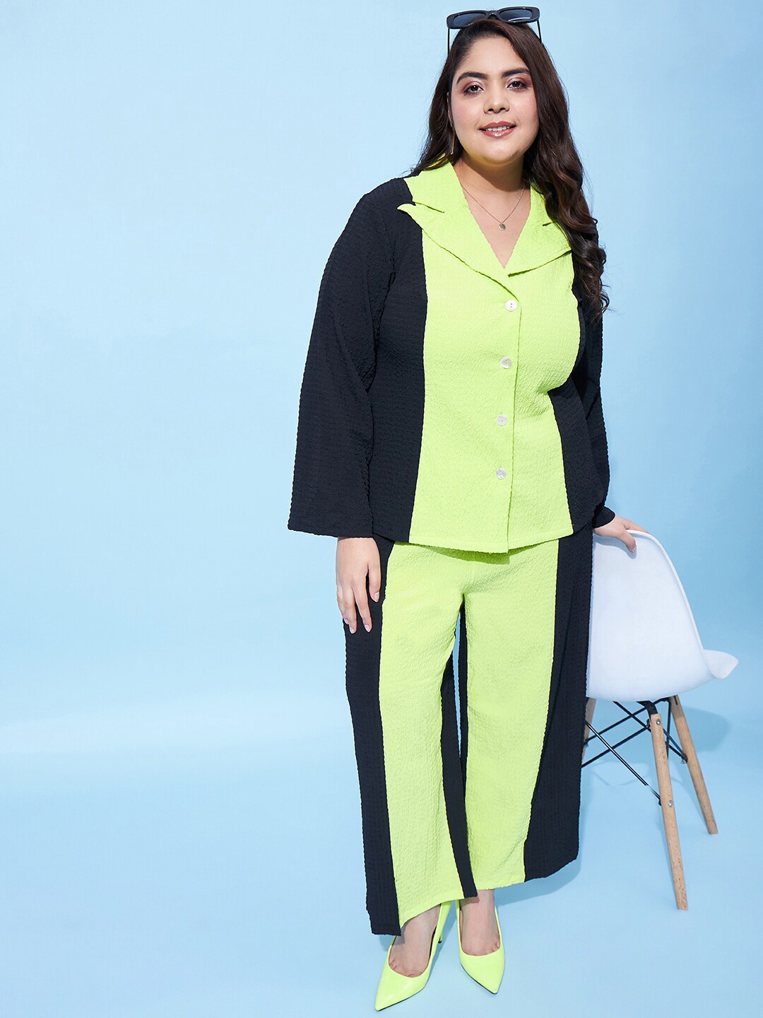 

Athena Ample Plus Size Shirt Collar Neck Shirt With Flared Trousers, Black