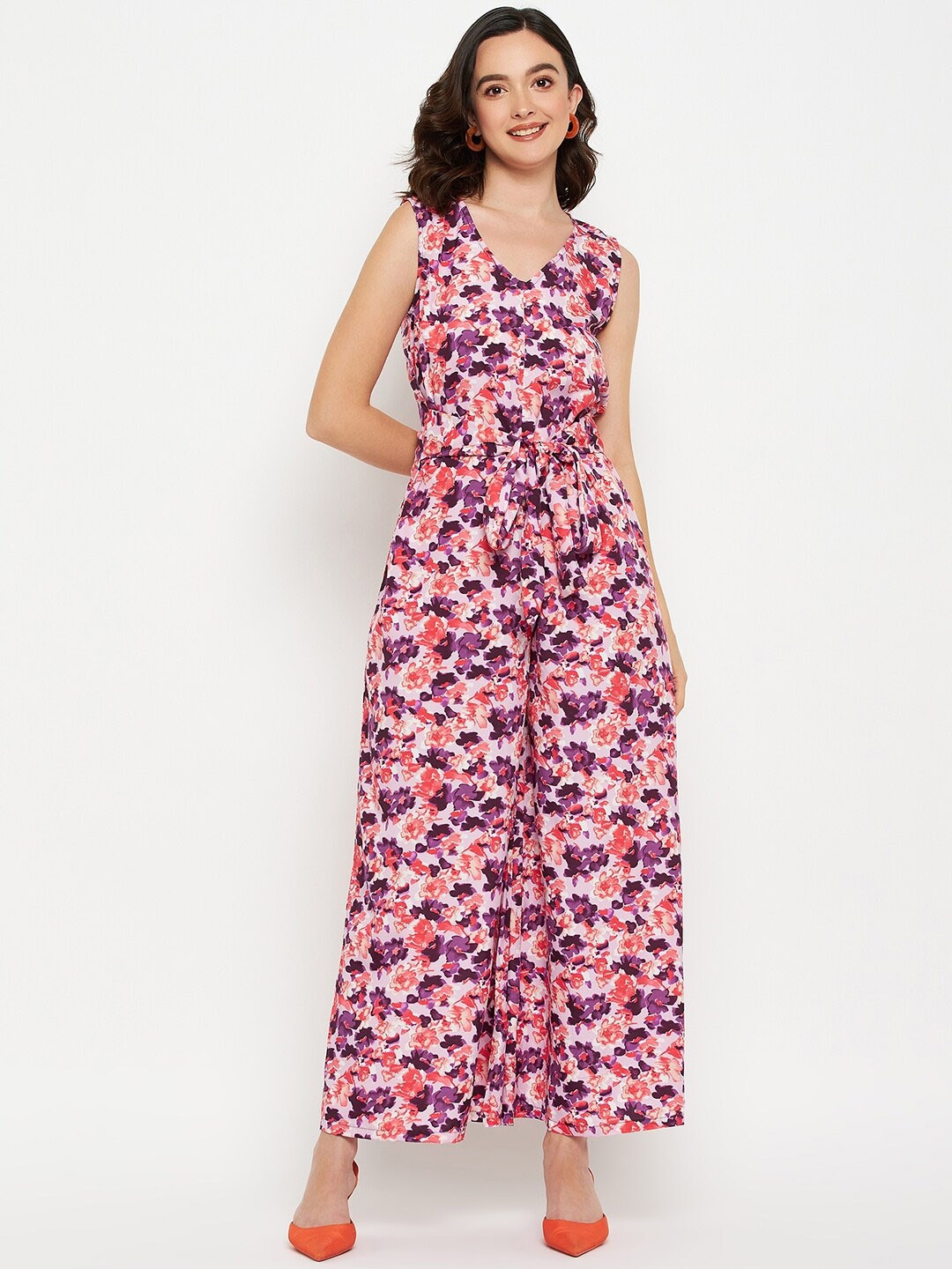 

Fashfun Floral Printed Basic Jumpsuit, Orange