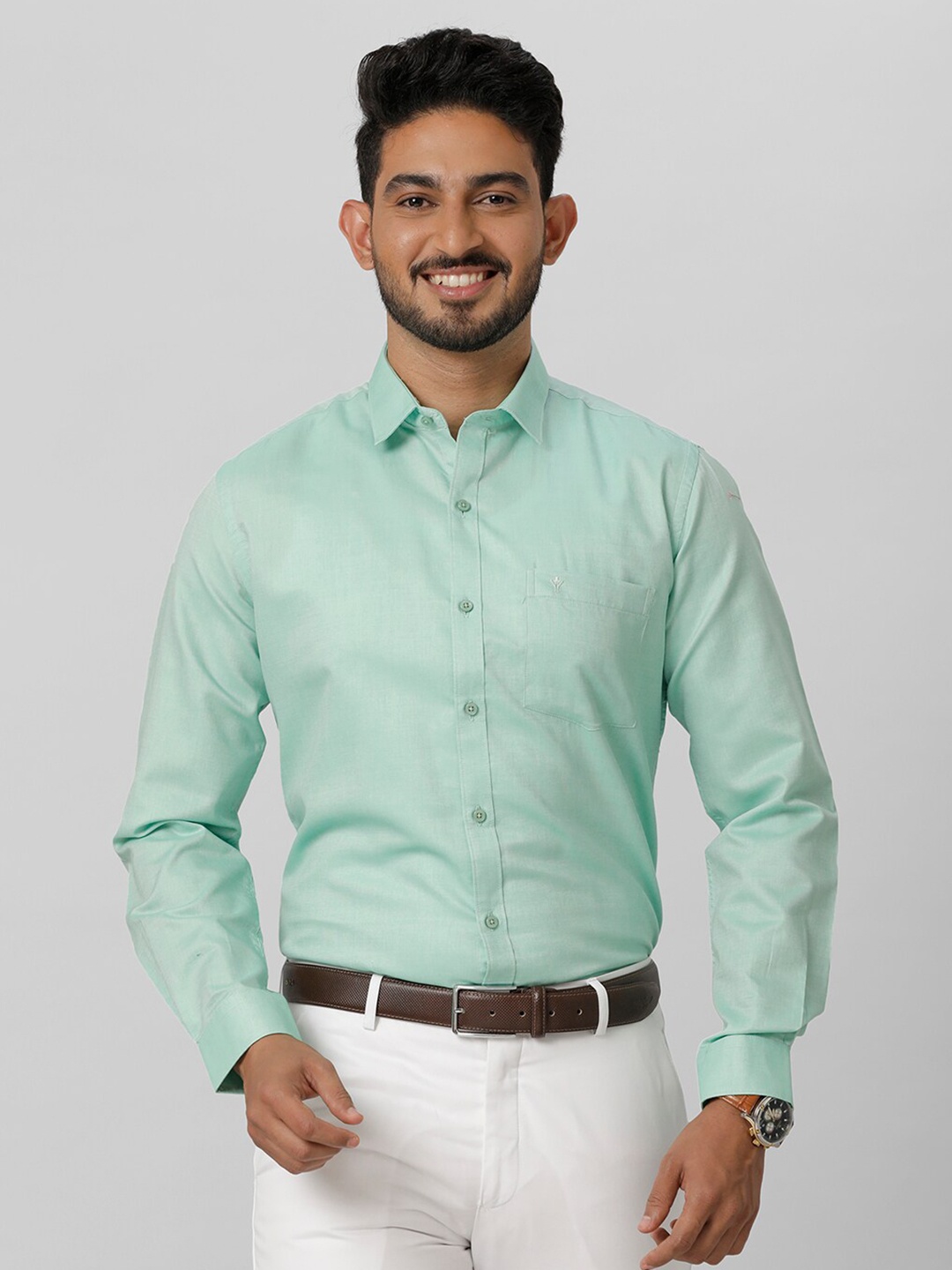 

Ramraj Spread Collar Long Sleeves Formal Shirt, Green