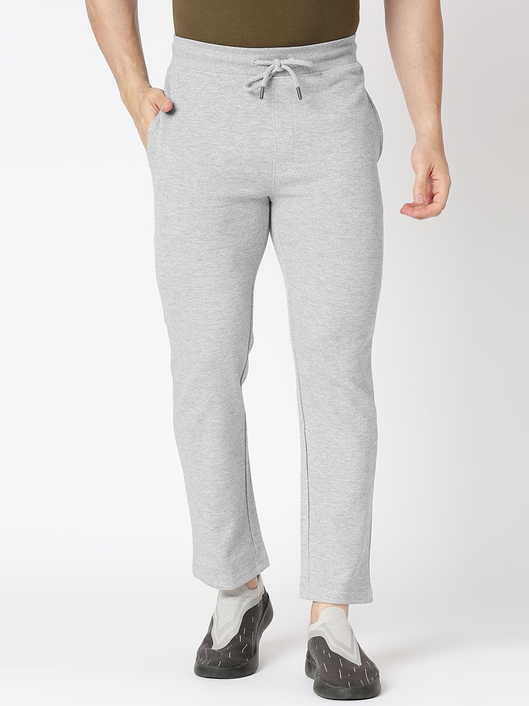 

Basics Men Mid-Rise Slim-Fit Cotton Track Pants, Grey melange