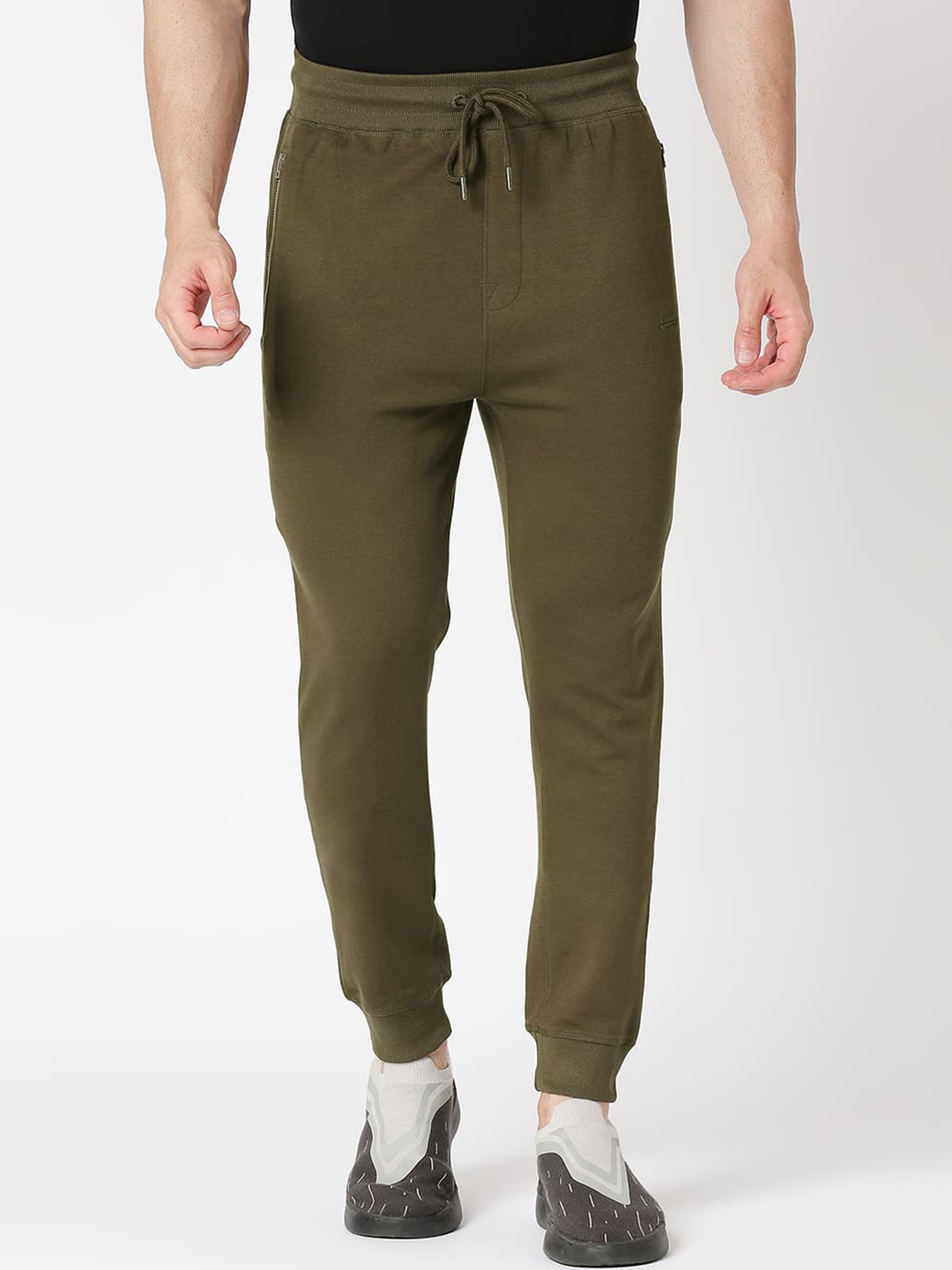 

Basics Men Mid-Rise Slim-Fit Cotton Joggers, Olive