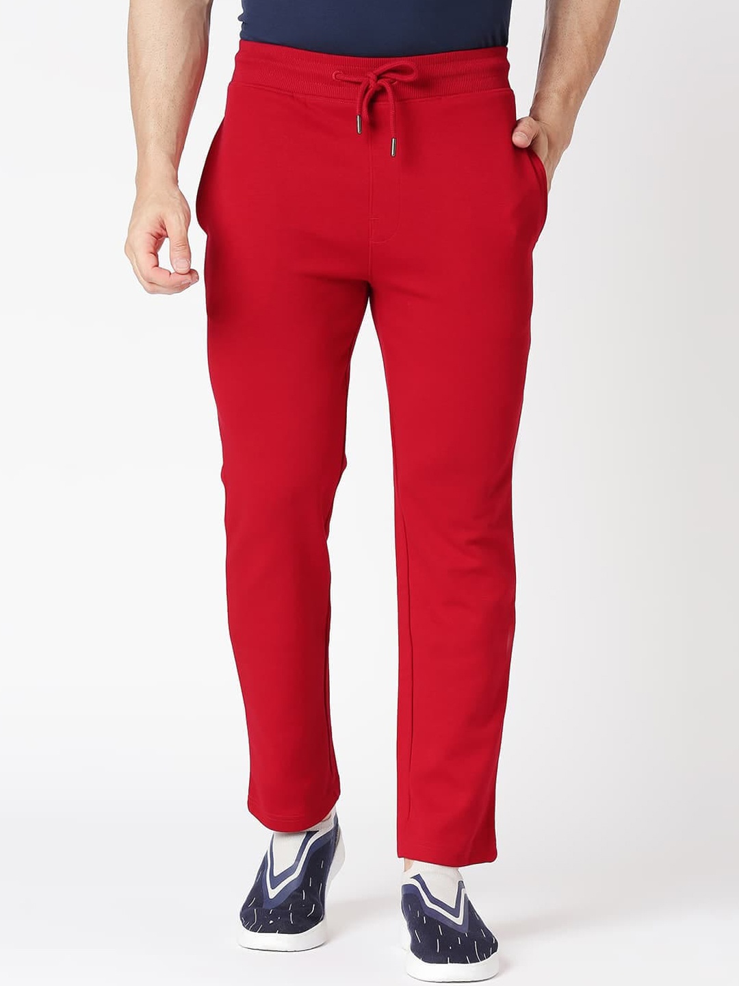 

Basics Men Mid-Rise Slim-Fit Cotton Joggers, Red