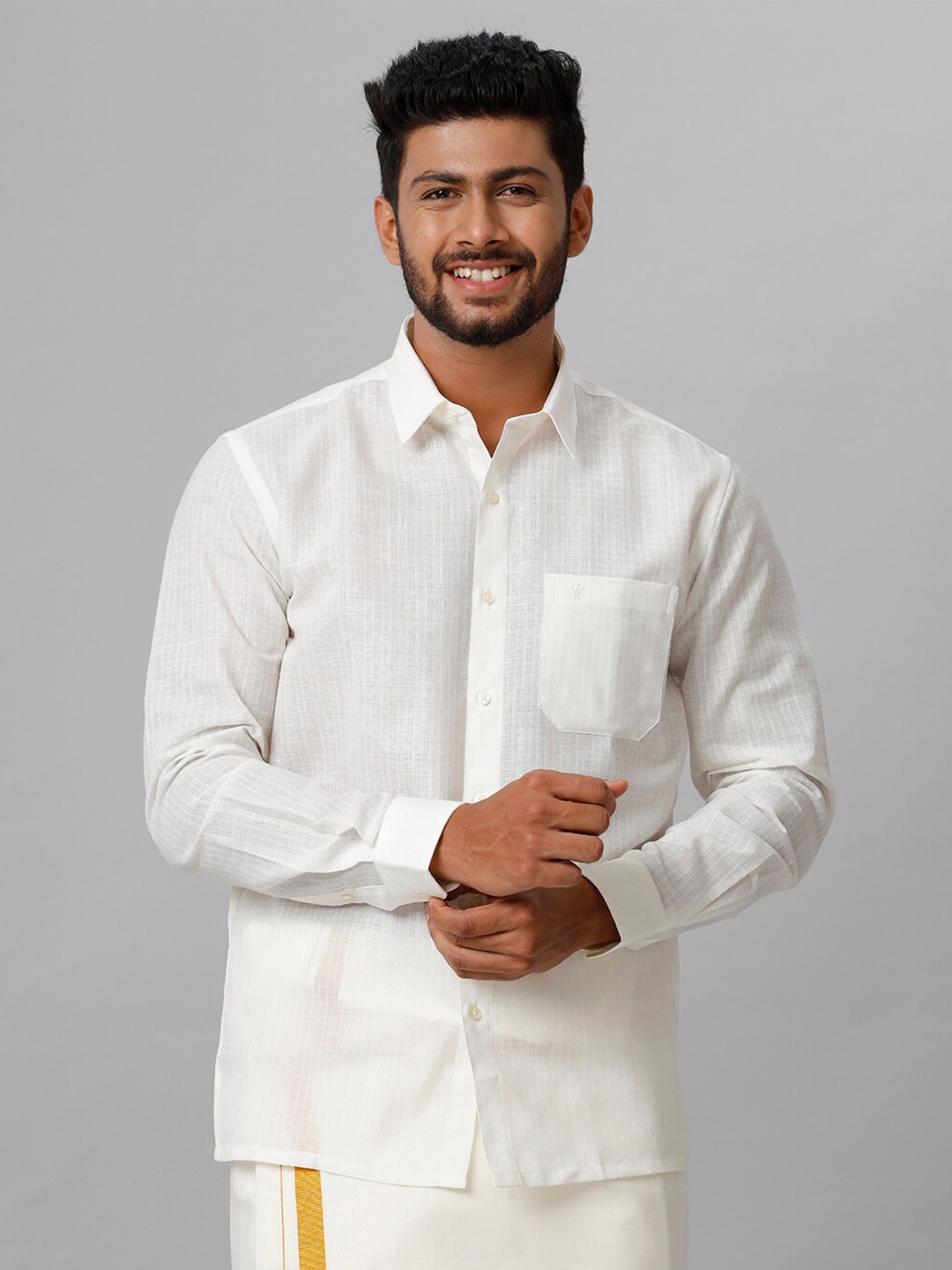 

Ramraj Spread Collar Cotton Casual Shirt, Cream